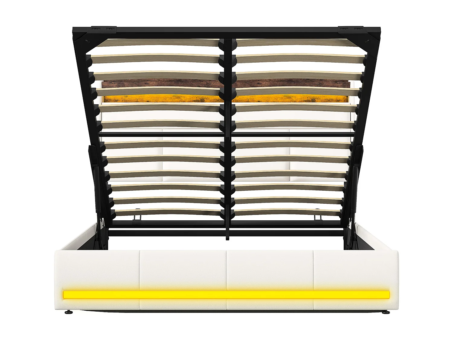 Cama Canapé 160x200 cm con Base LED y USB, Estructura de Cama Tapizada con Lamas, PU, Blanco