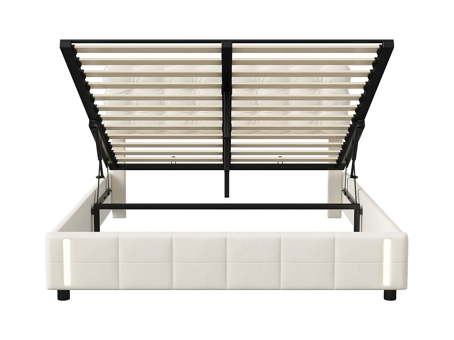 Lit 140x200cm avec Lumière LED à capteur Automatique,Lits Capitonné avec Rangement,Velours,Beige