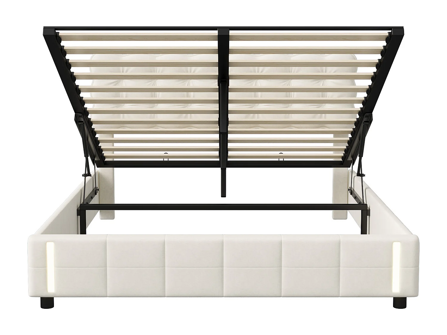 Bed 140x200cm met automatische sensor LED-verlichting, gestoffeerd bed met opbergruimte, fluweel, beige