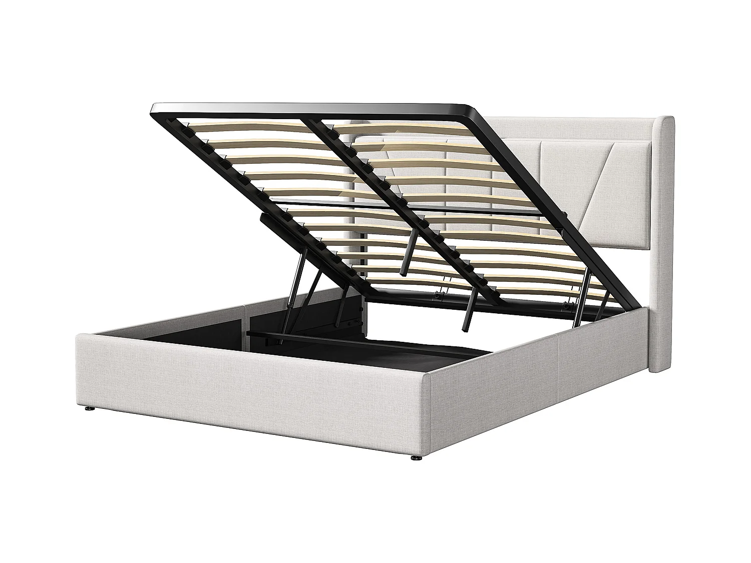 Letto matrimoniale imbottito 140 x 200 cm, con vano contenitore, struttura letto con USB/Type C, beige