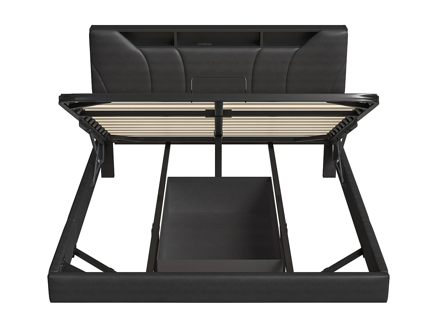 Lit coffre capitonné 160x200cm avec Sommier à lattes,Cadre de lit flottant avec lumineuse LED,noir