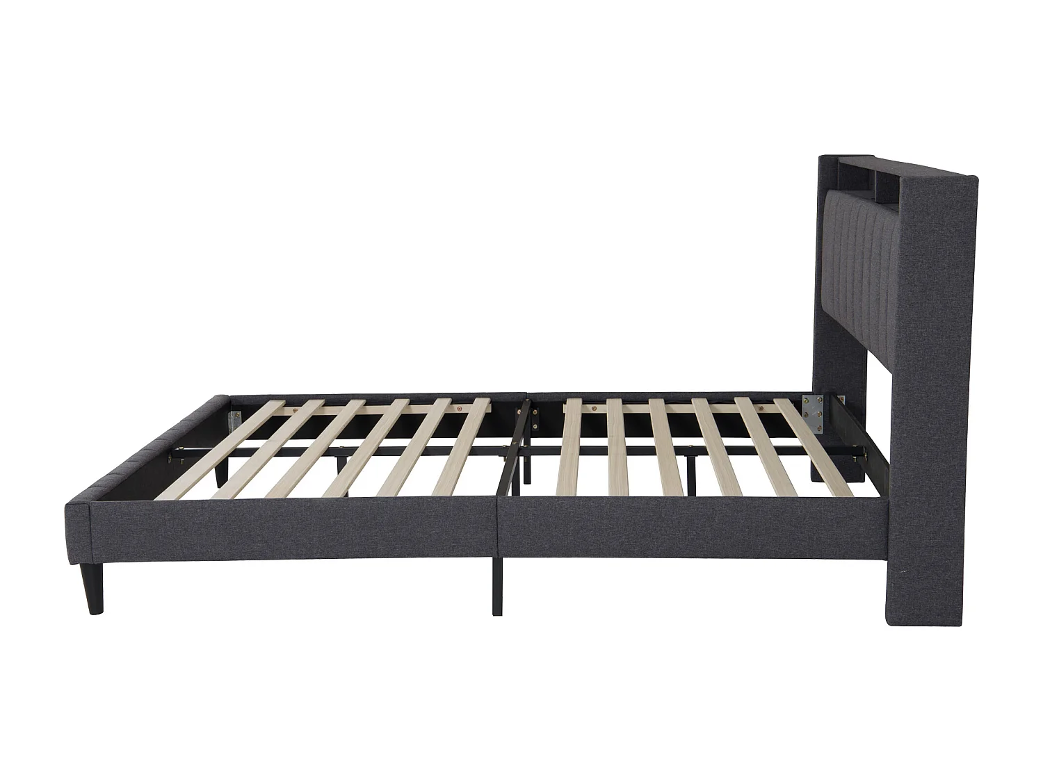 Opbergbed 160x200 cm, tweepersoonsbed met opbergruimte, met led, oplaadfunctie, linnen, grijs