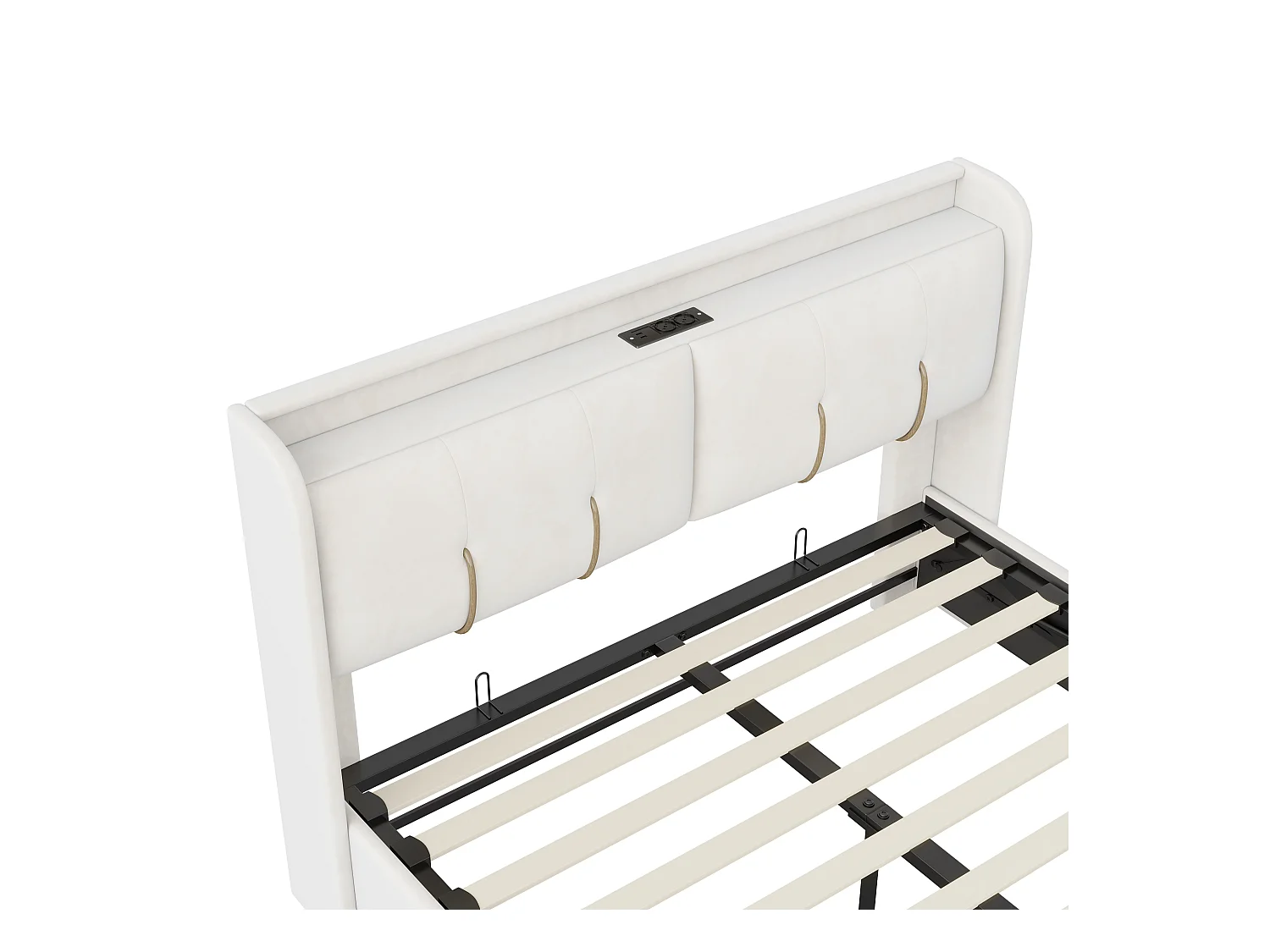 Cama Canapé 160x200 cm con LED y USB, Cama Matrimonial Tapizada con Cajones, Terciopelo, Beige