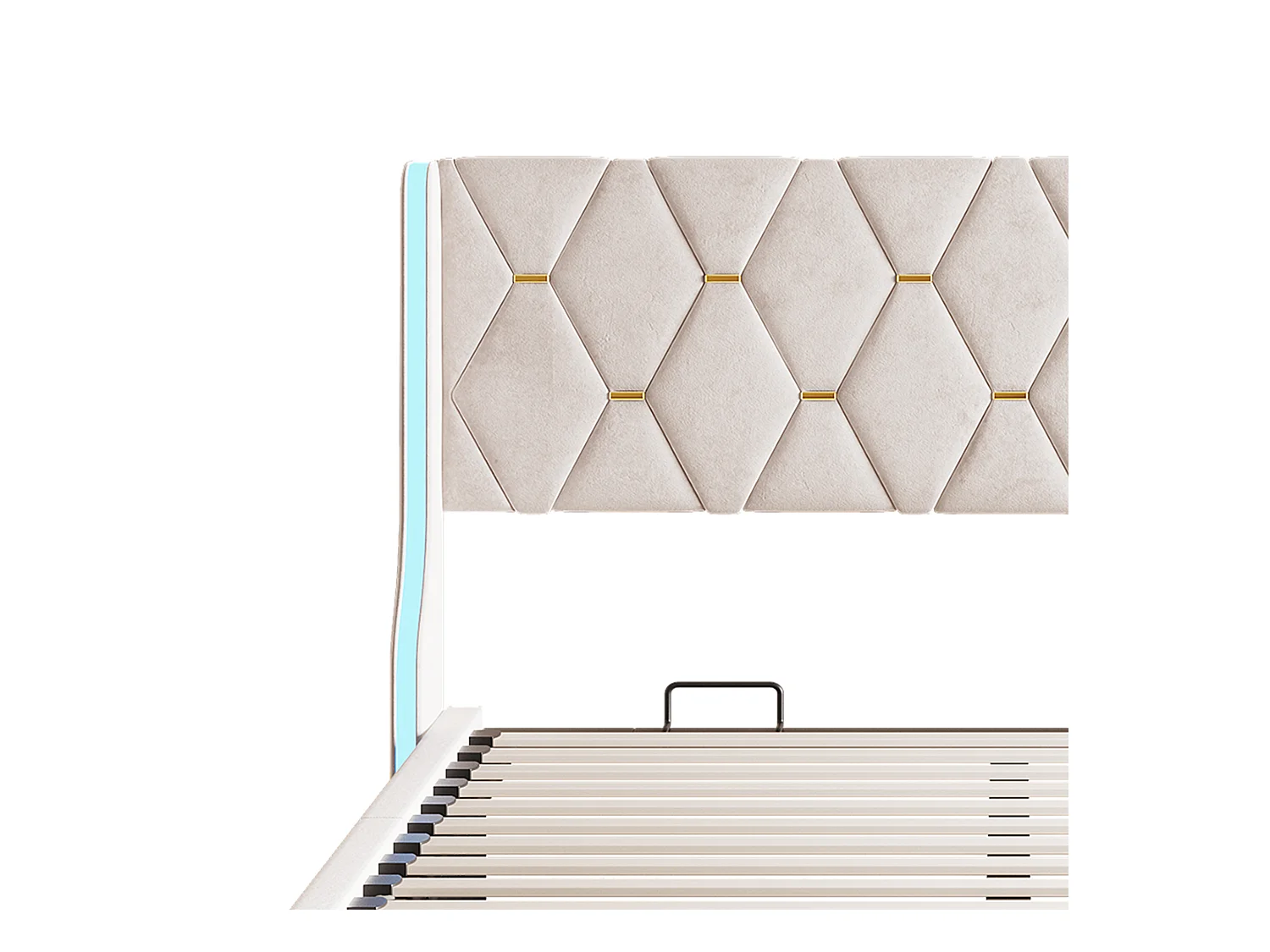 Lit Rembourré 140x200 avec LED et Rangement, Lits capitonné avec Sommier à Lattes, Velours,Beige