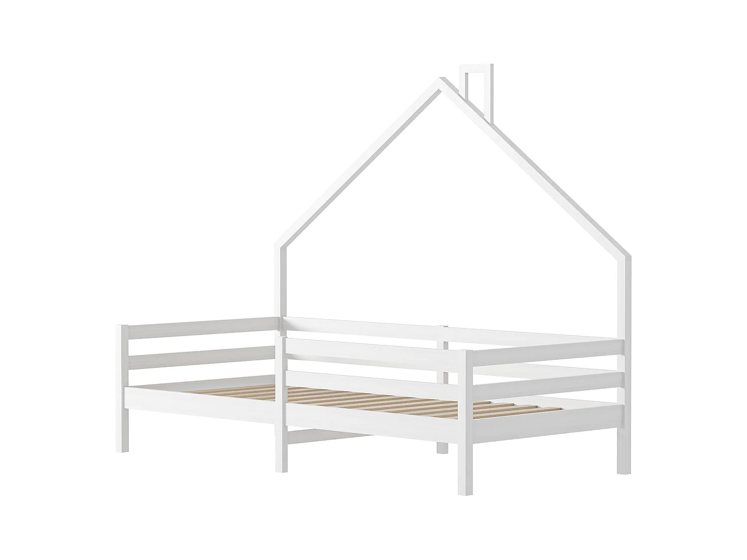 Lit de sol 90 x 200 cm, avec protection anti-chute, sommier à lattes, lit simple en pin massif,Blanc