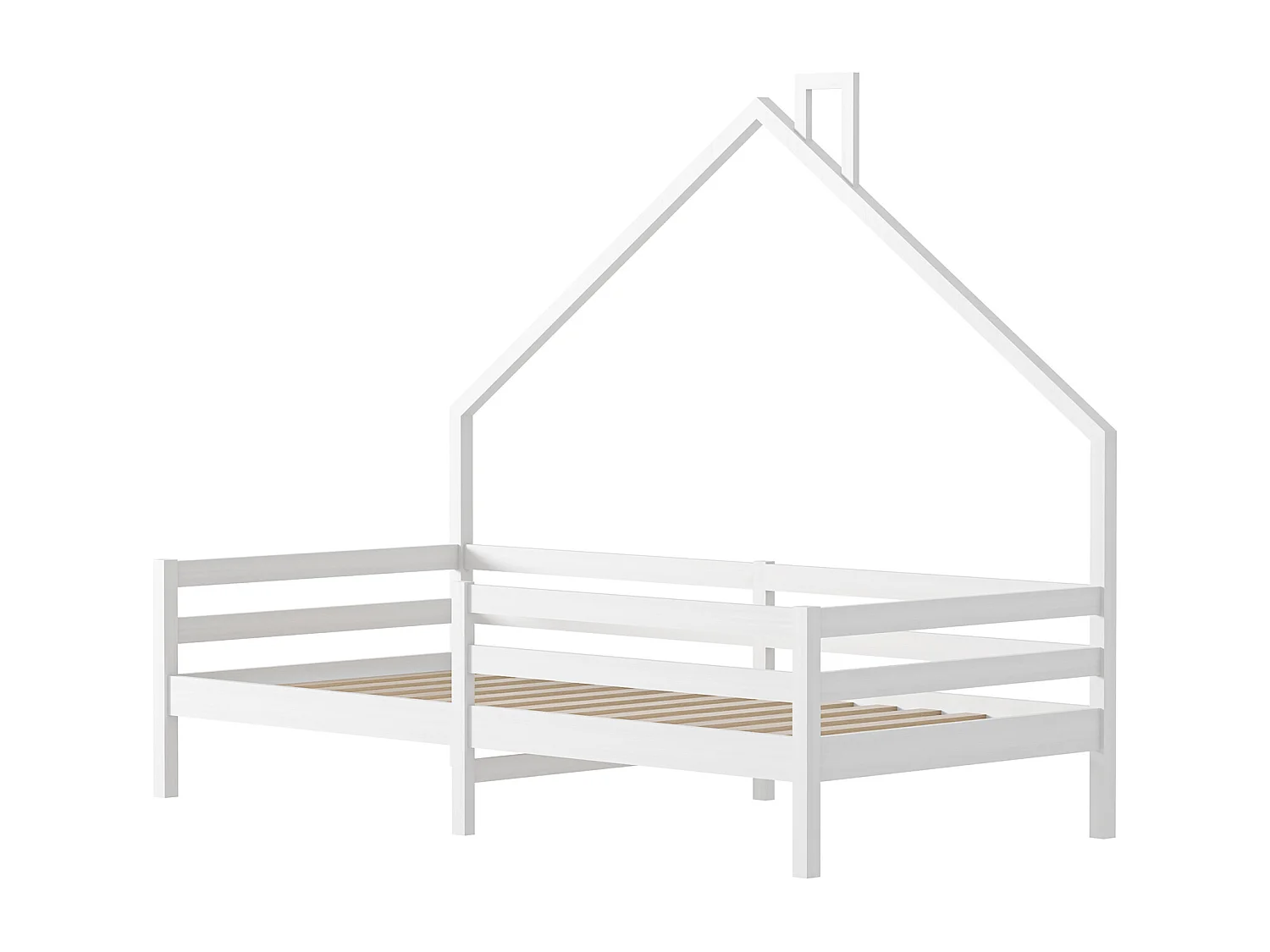 Letto a terra 90 x 200 cm, con protezione anticaduta, rete a doghe, letto singolo in pino massiccio, Bianco