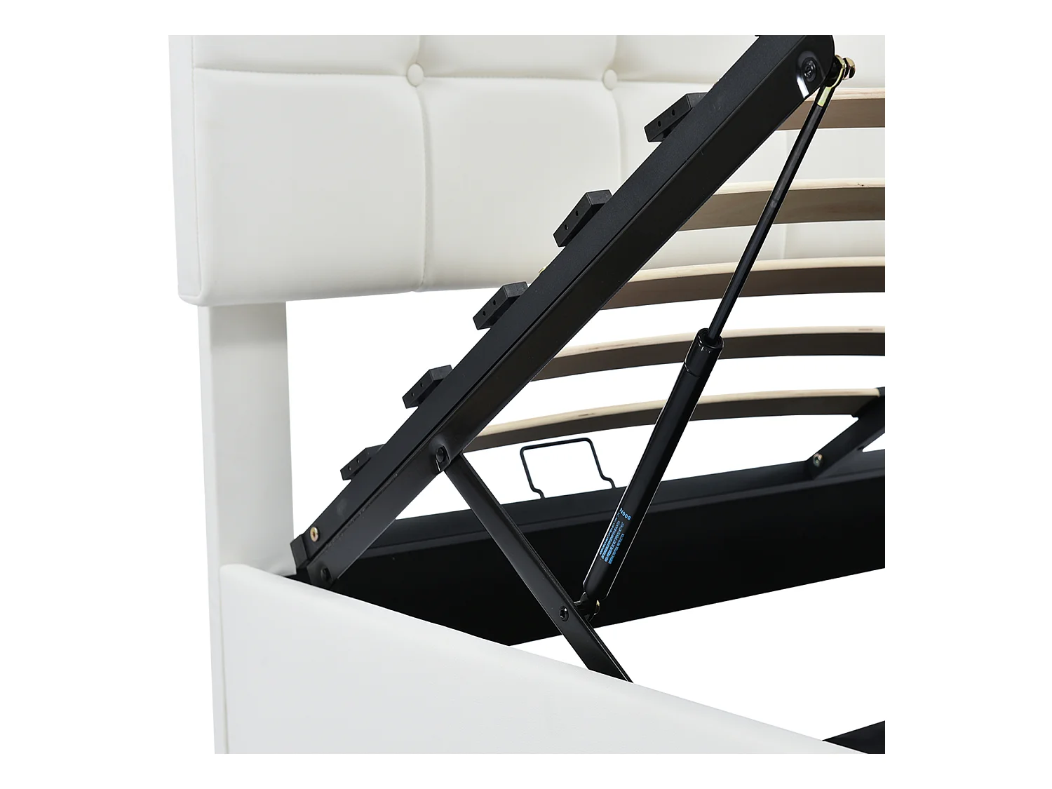 Letto imbottito in PU 140x200 cm con LED e letto sollevabile, rete a doghe, letto matrimoniale, PU, bianco