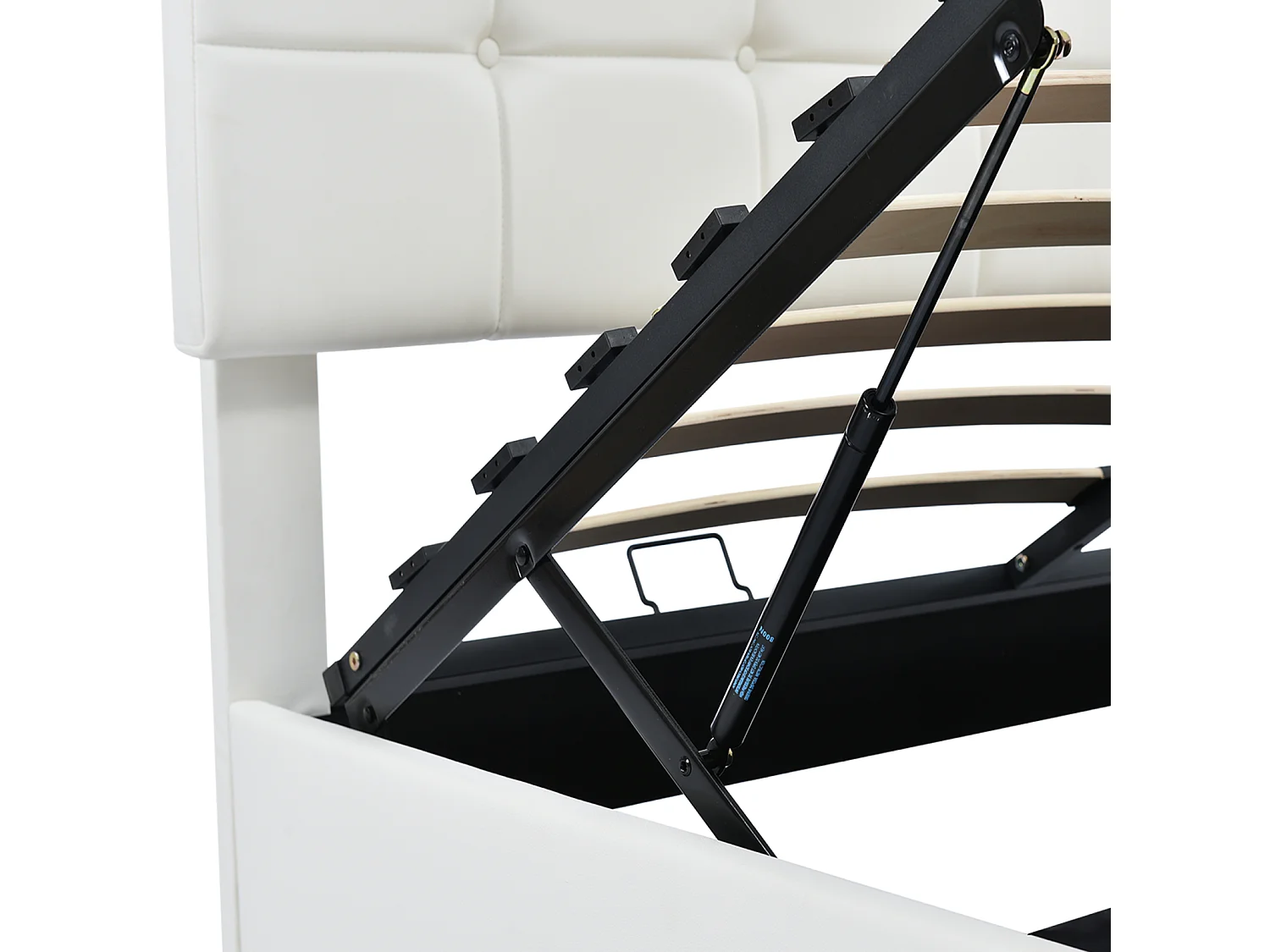 PU gestoffeerd bed 140x200 cm met LED en hefbed, lattenbodem, tweepersoonsbed, PU, wit