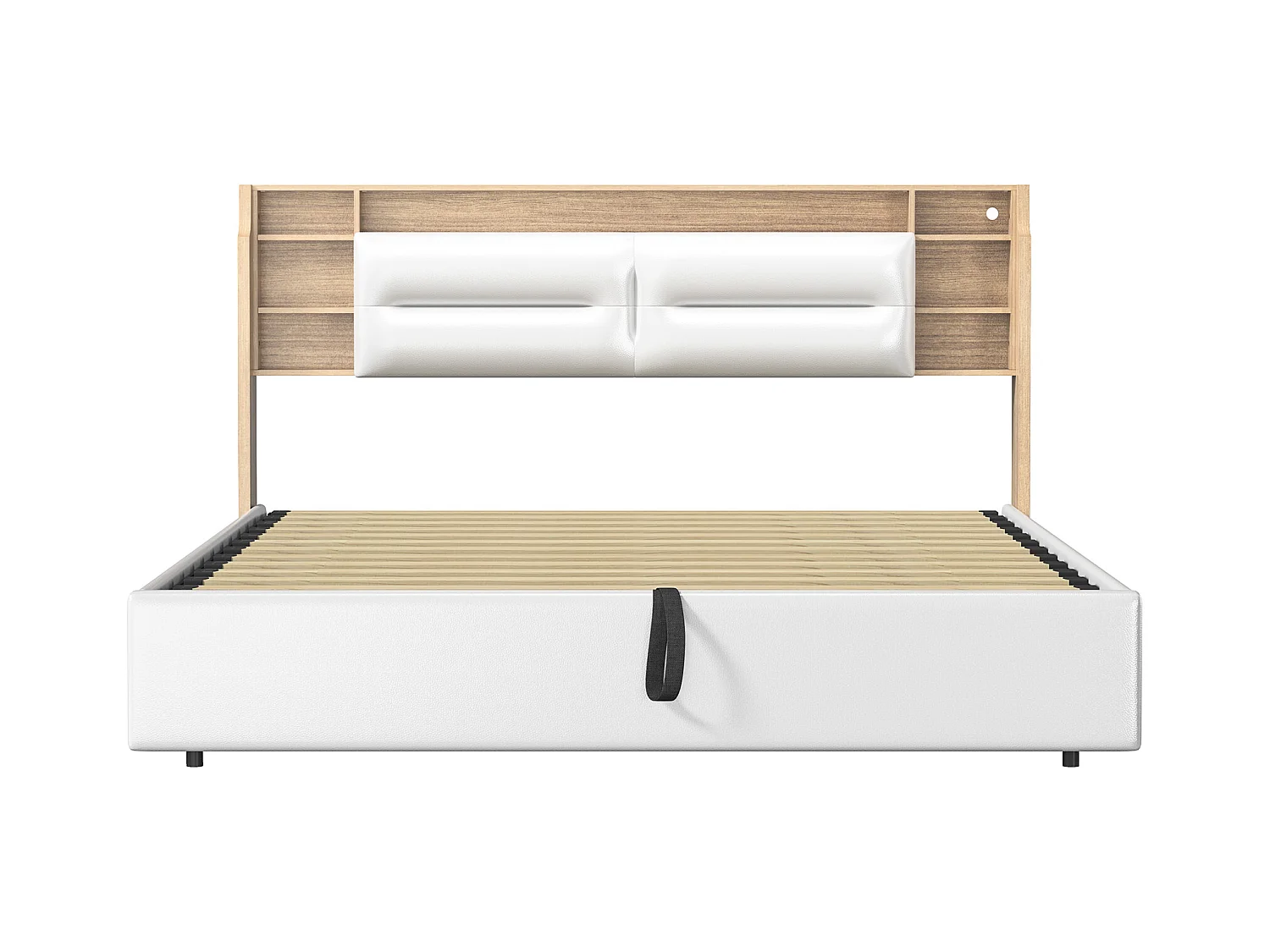 Lit rembourré, 140 x 200 cm, avec LED et chargement USB, lit double, espace de rangement, PU, blanc