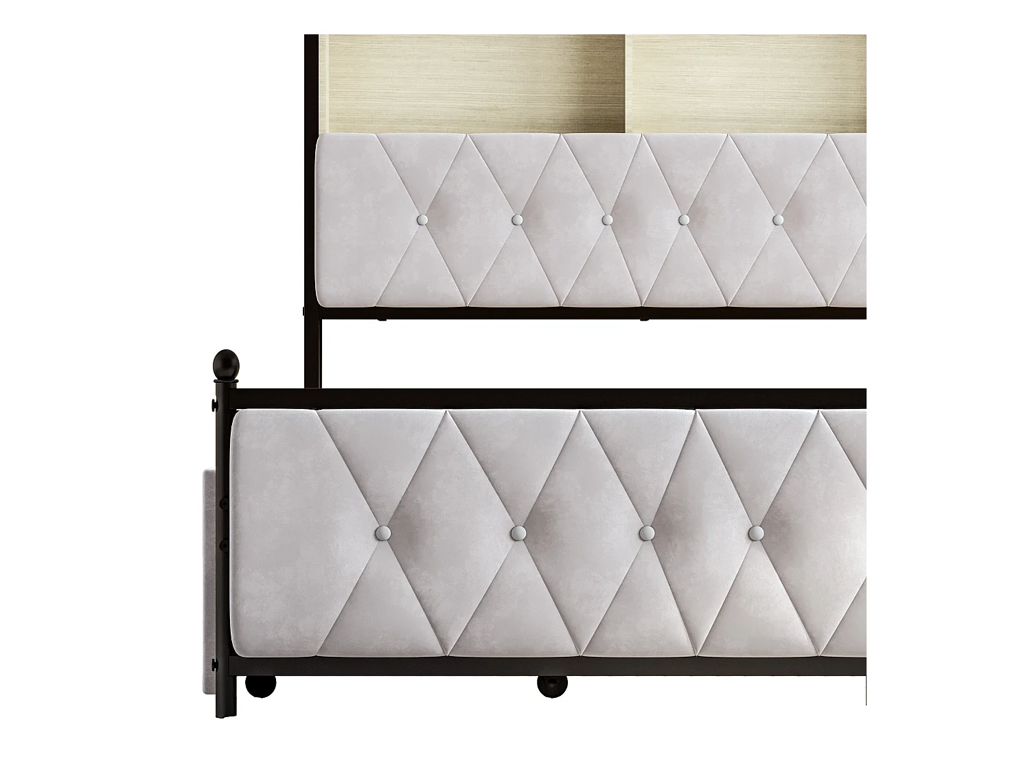 Lit 160x200 cm avec Sommier LED et USB,Lit Double rembourré avec sommier à Lattes et 4 Tiroirs,beige