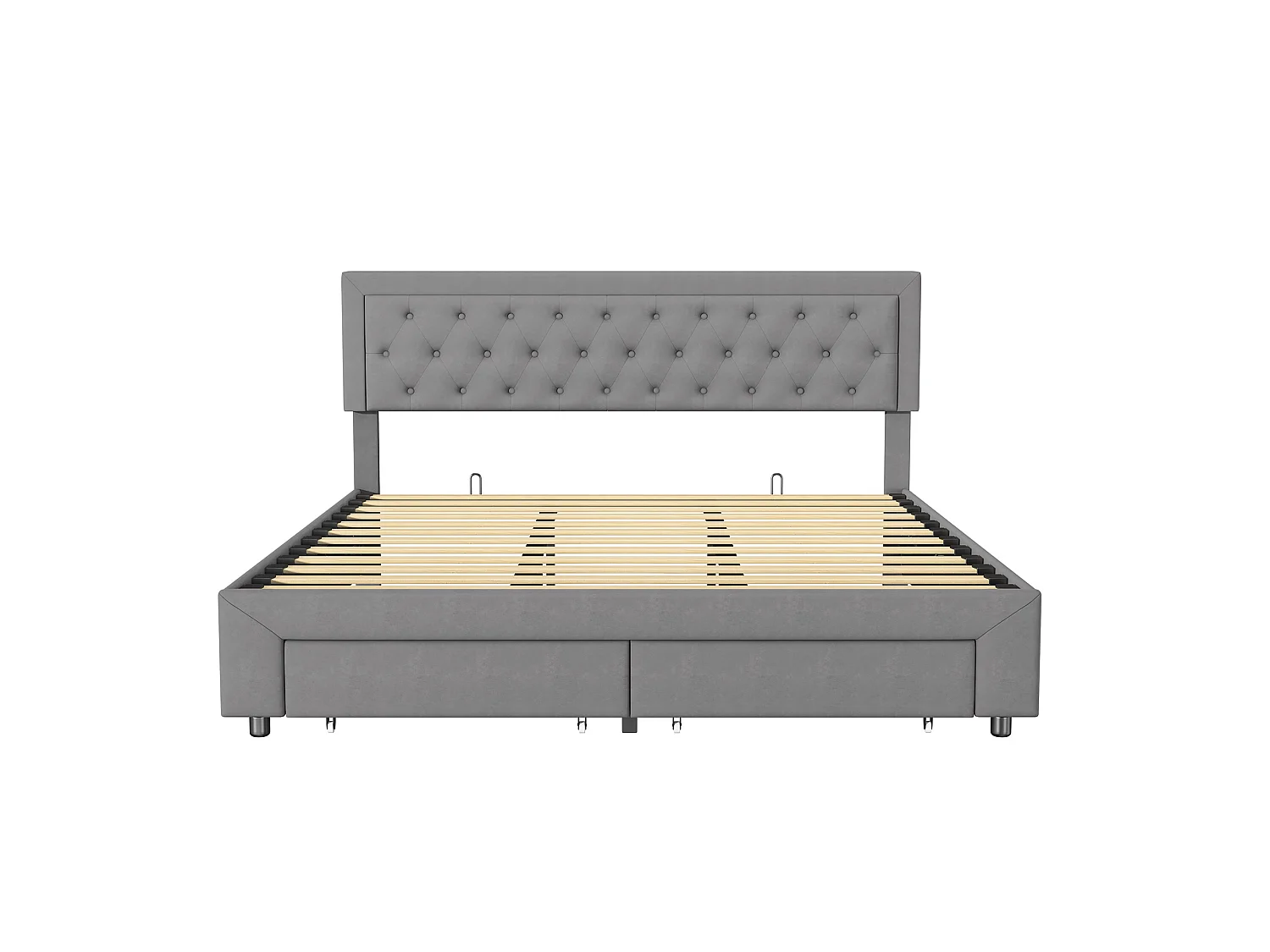 Lit Coffre 180x200 cm avec sommier à Lattes, Lits Hydraulique avec 2 Tiroirs, avec Espace de Rangement Caché, Lits 2 Personnes, sans Matelas, Velours, gris