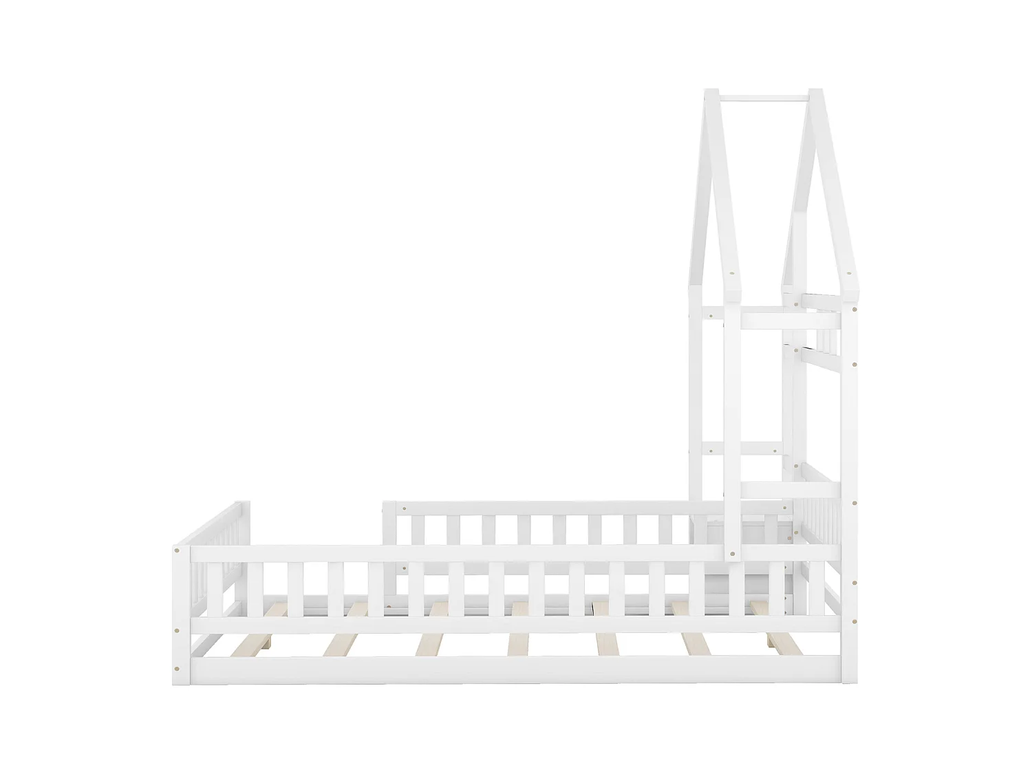 Lit de sol, 140 x 200 cm, avec protection anti-chute, avec table de chevet et ménage décoratif,blanc