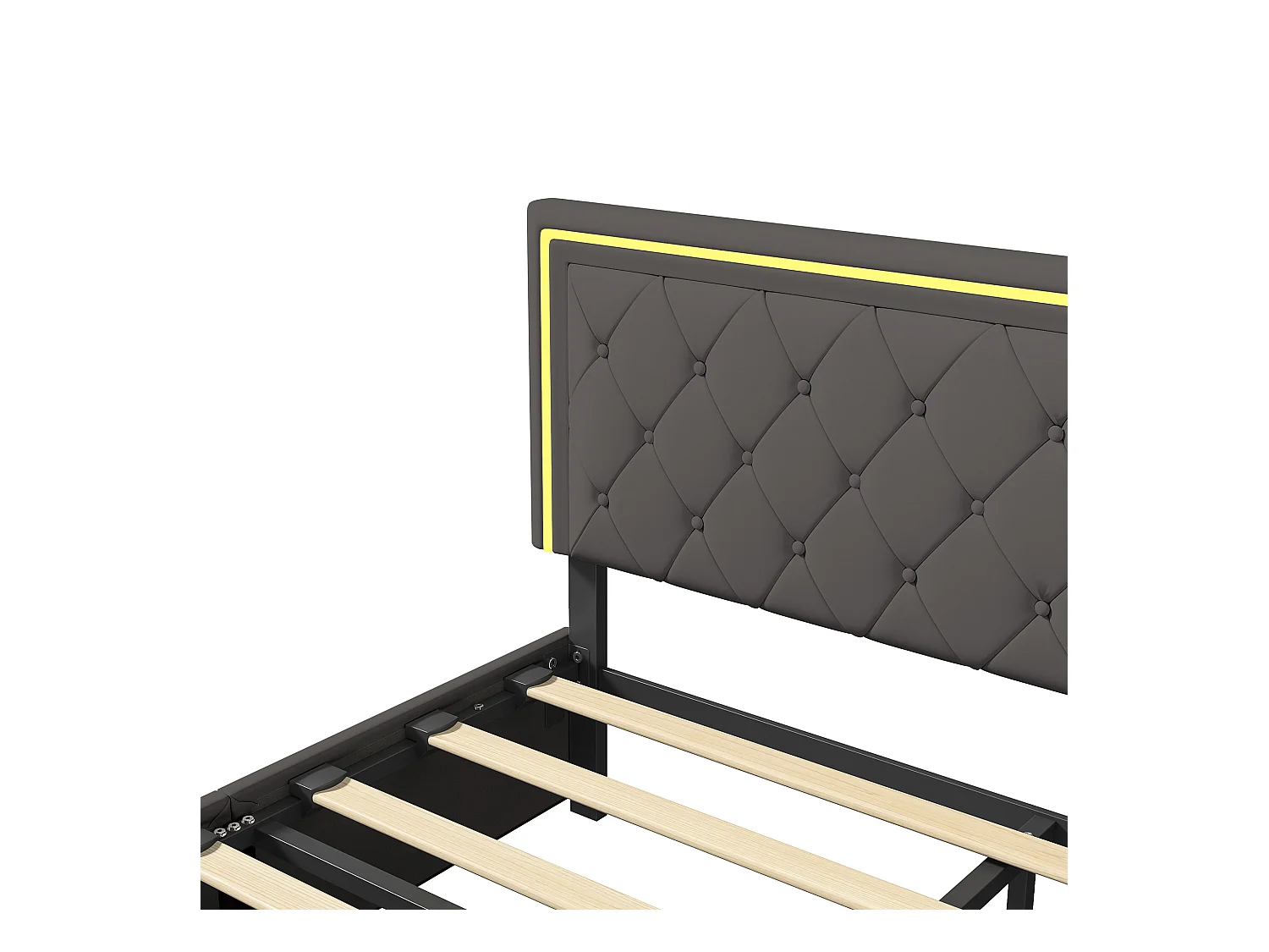 Letto imbottito a LED 160 x 200 cm, con 2 cassetti e rete a doghe, testiera regolabile, PU, Grigio