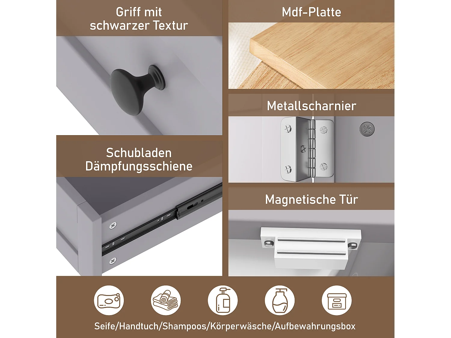 Meuble simple vasque posé au sol - 51 x 46 x 85 cm - avec vasque céramique - avec rangements -  Céramique + MDF - gris (Robinet non inclus)