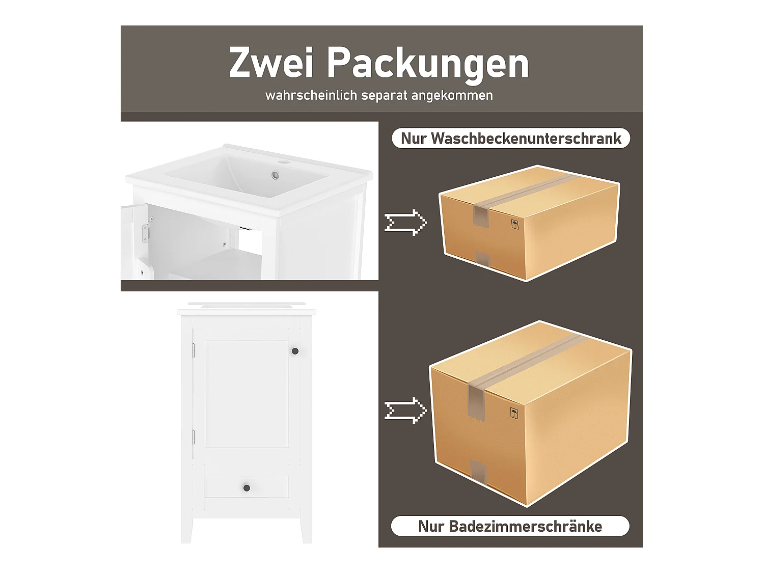 Meuble simple vasque posé au sol - 51 x 46 x 85 cm - avec vasque céramique - avec rangements -  Céramique + MDF - blanc (Robinet non inclus)
