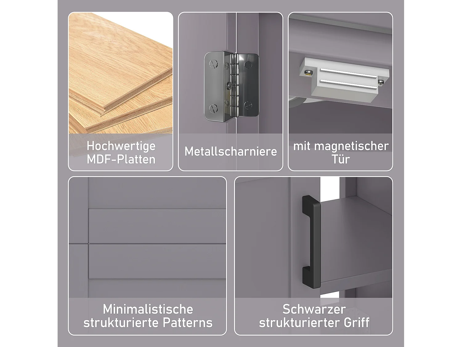 Meuble simple vasque posé au sol - 60 x 46 x 84 cm - avec vasque céramique - avec rangements -  Céramique + MDF - gris (Robinet non inclus)