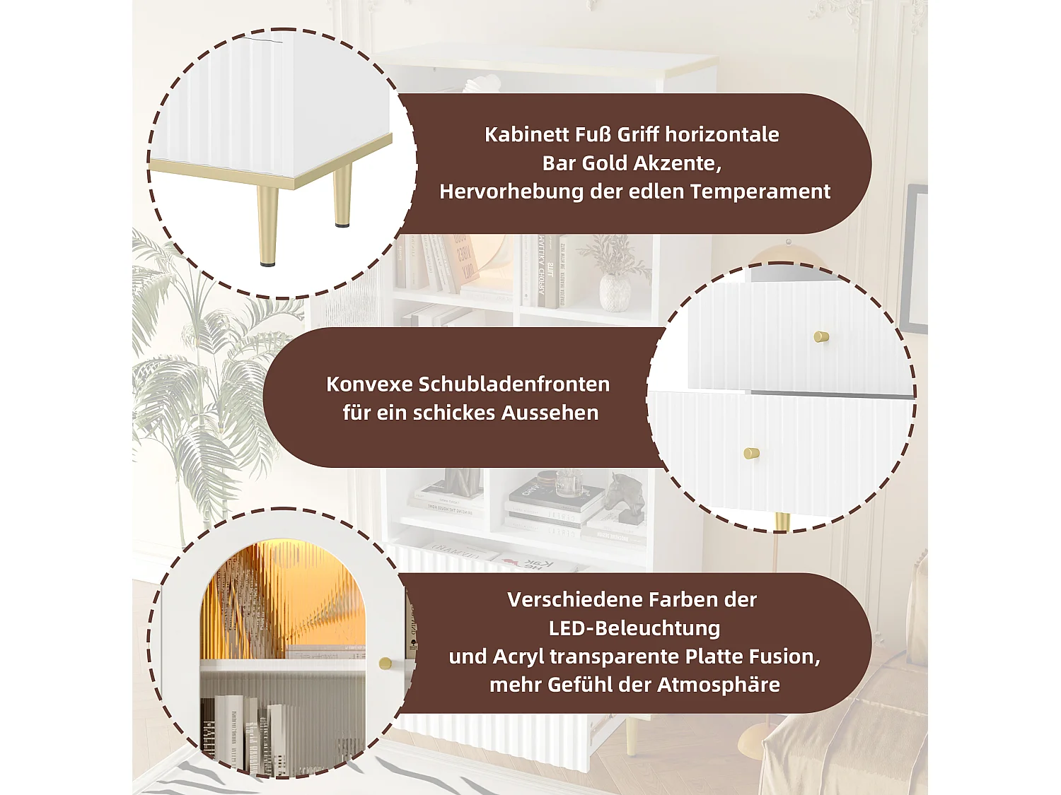 Bibliothèque multifonctionnelle - 78 x 36 x 180 cm -  avec 1 porte transparente + 2 tiroirs + Leds - MDF + Métal - blanc