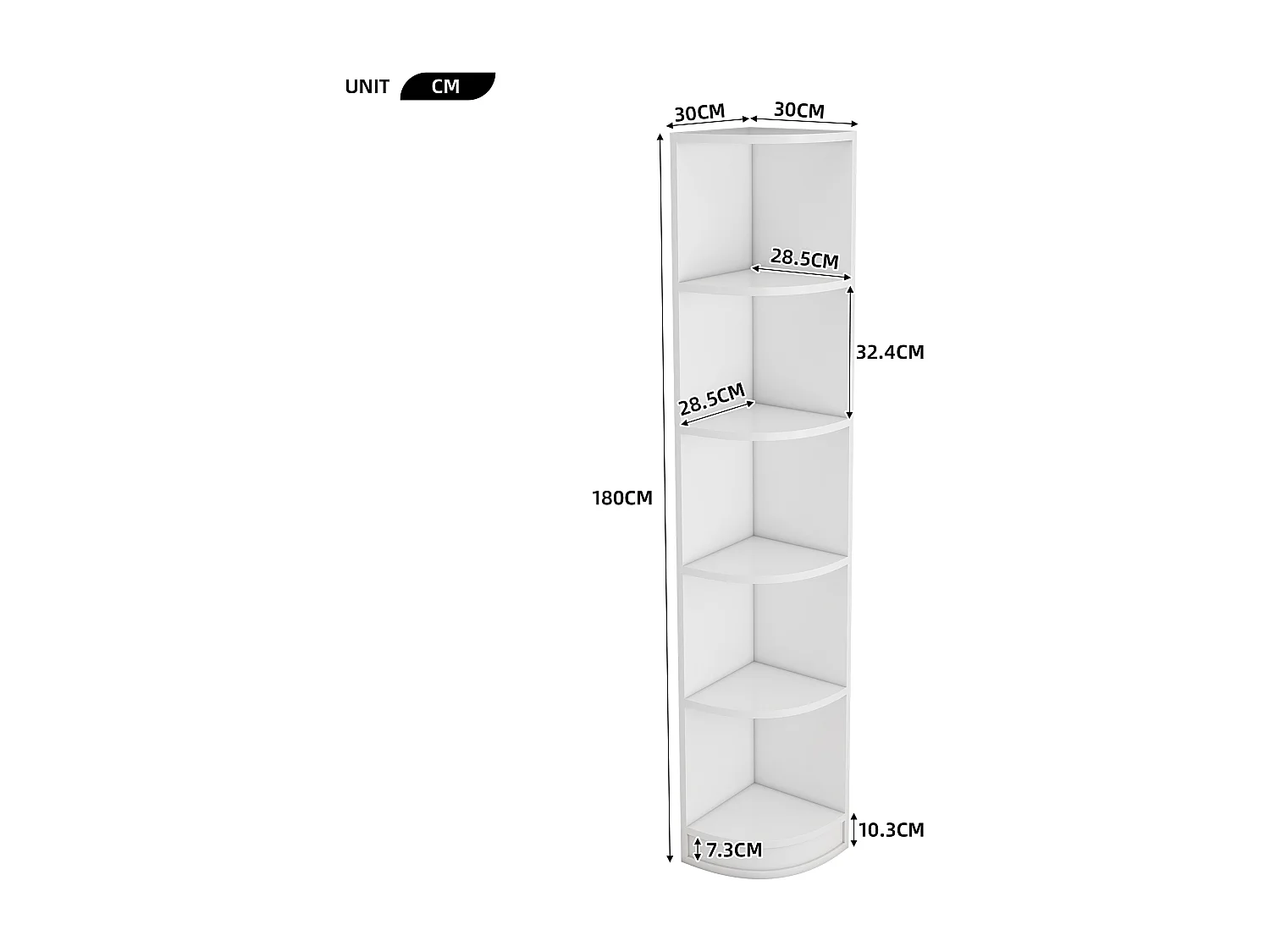 Bibliothèque d'angle - 42 x 30 x 180 cm - rangements à cinq couches - forme simple - MDF - blanc