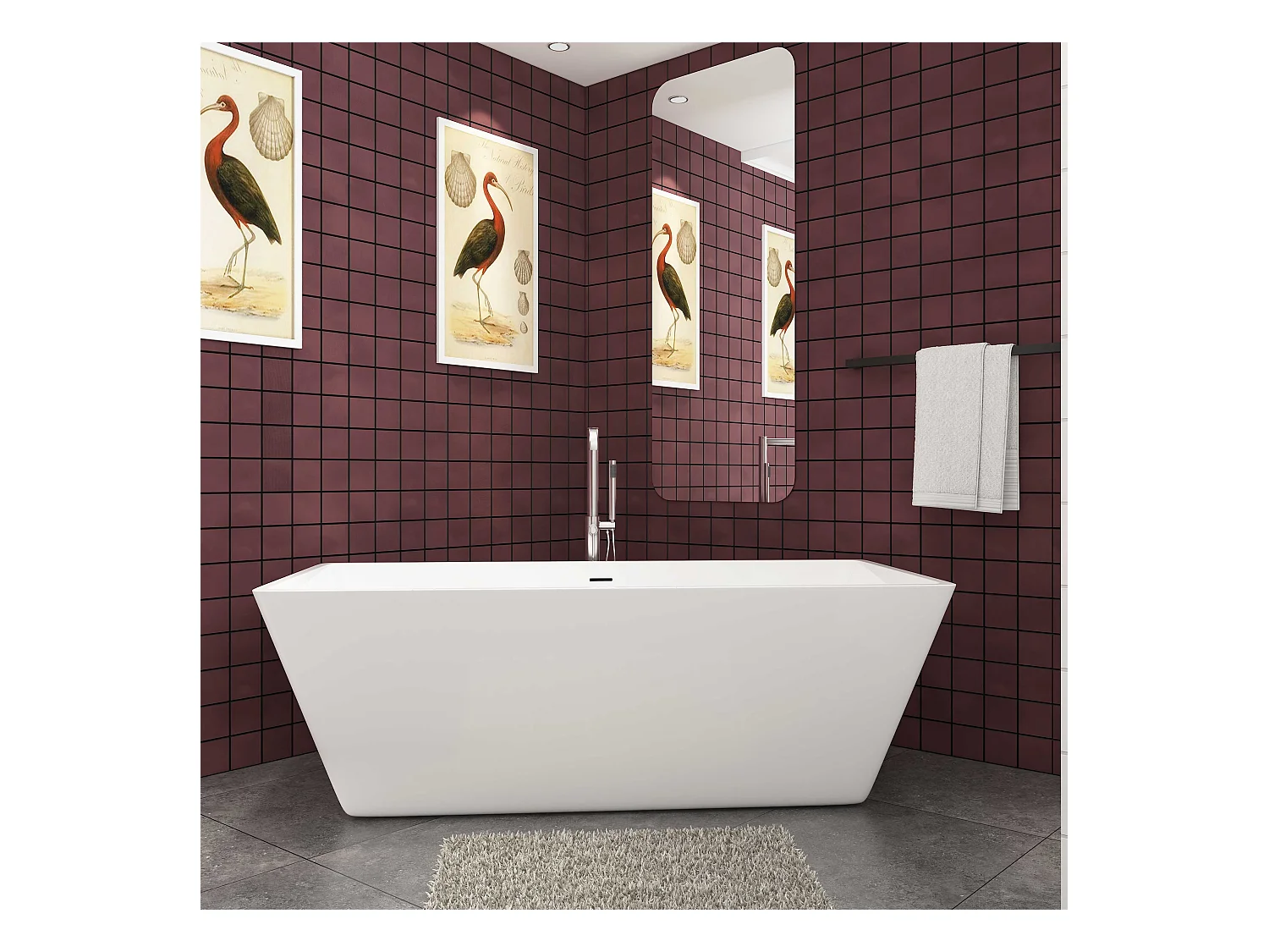 Baignoire îlot rectangulaire - 360L - L.170 x l.80 x H.58cm blanc en Acrylique - avec Bonde et trop plein - Préassemblée, facile à installer