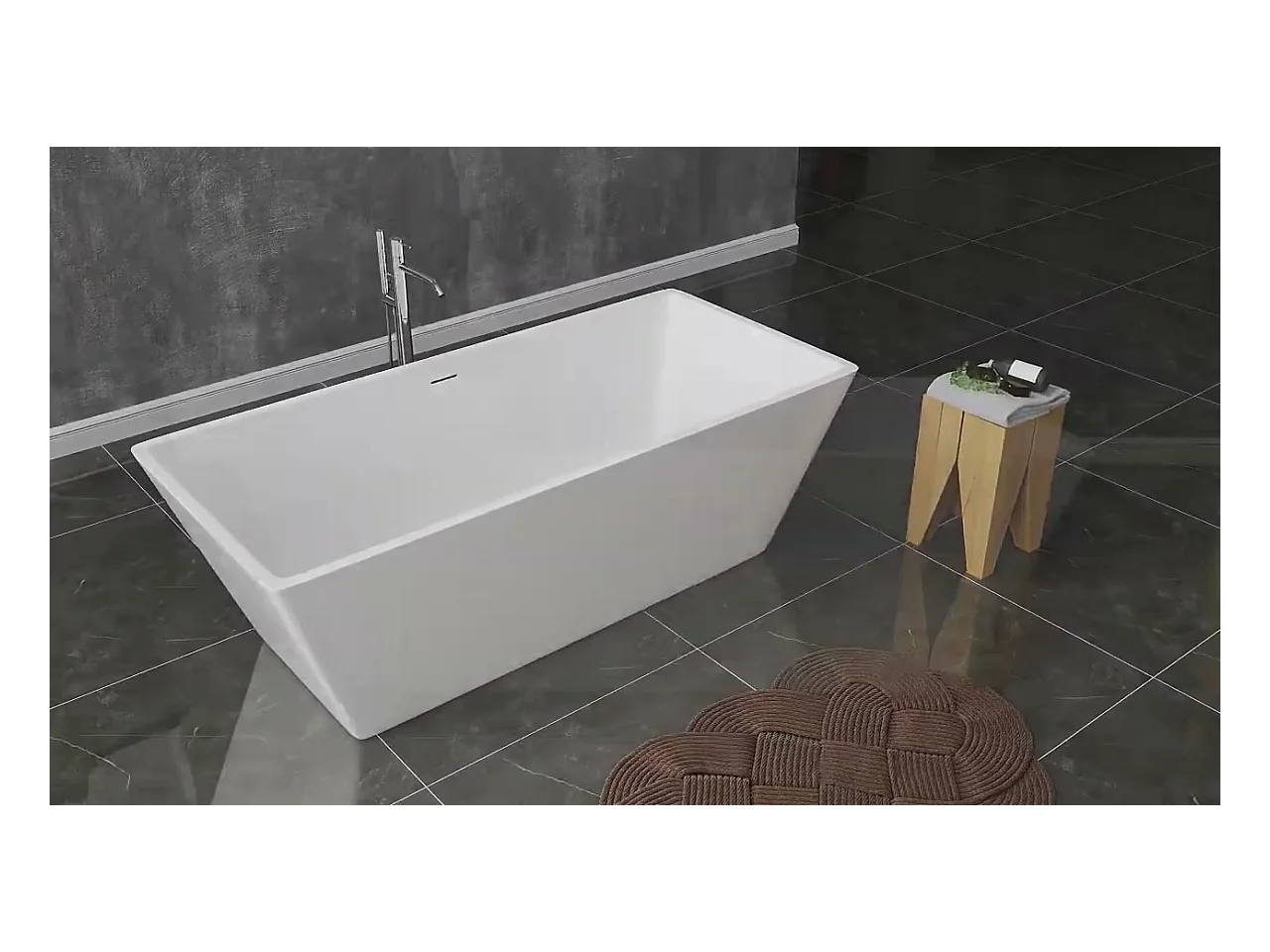 Baignoire îlot rectangulaire - 360L - L.170 x l.80 x H.58cm blanc en Acrylique - avec Bonde et trop plein - Préassemblée, facile à installer