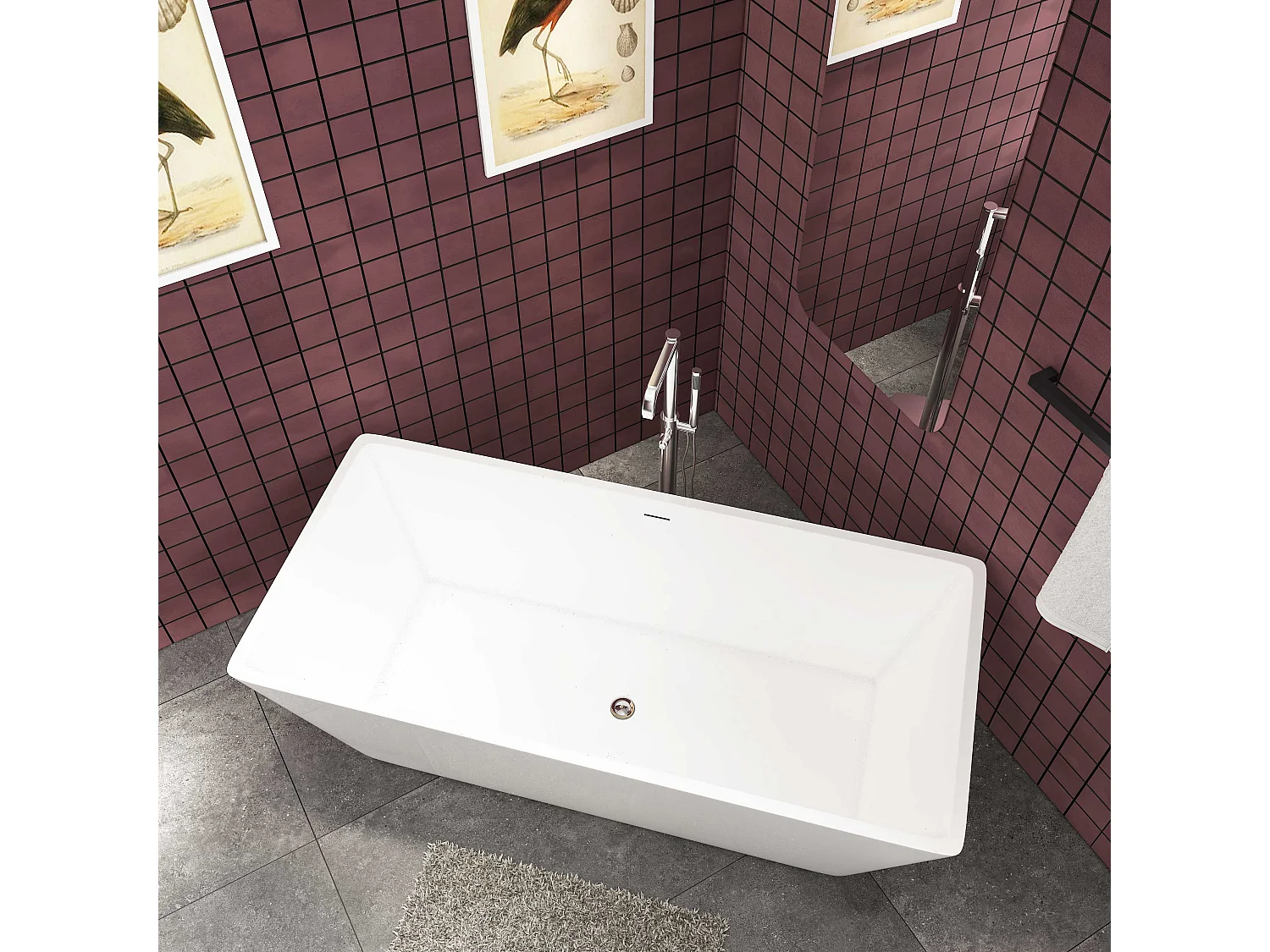 Baignoire îlot rectangulaire - 360L - L.170 x l.80 x H.58cm blanc en Acrylique - avec Bonde et trop plein - Préassemblée, facile à installer