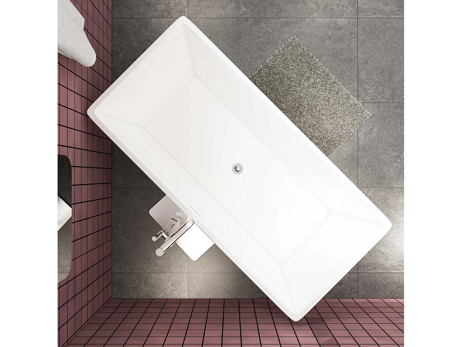 Baignoire îlot rectangulaire - 360L - L.170 x l.80 x H.58cm blanc en Acrylique - avec Bonde et trop plein - Préassemblée, facile à installer