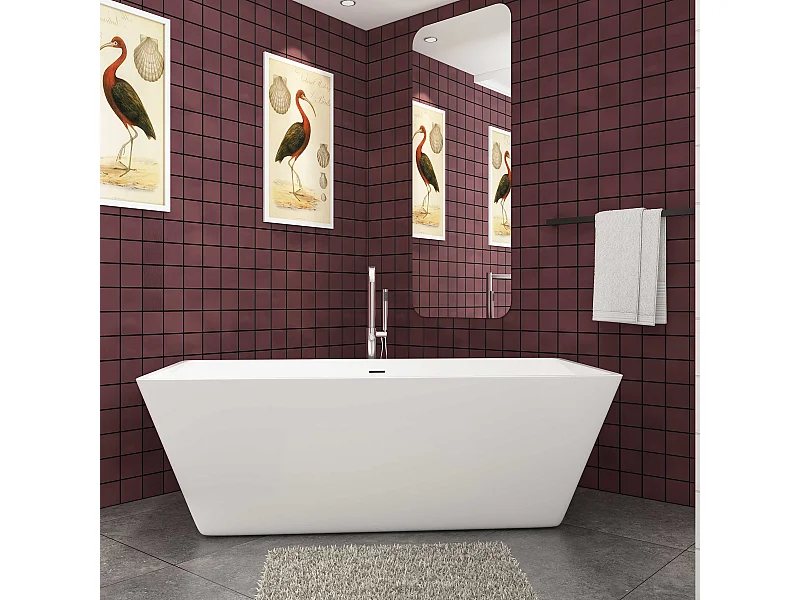 Rechthoekig vrijstaand bad – 360L – 170 x 80 x 58 cm – Glanzend wit acryl – Inclusief afvoer en overloop – Volledig voorgemonteerd, snel en eenvoudig te installeren