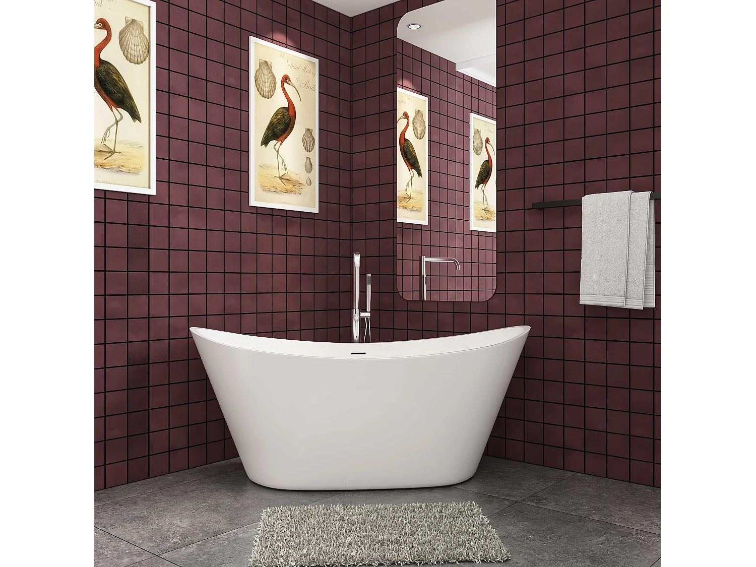 Baignoire îlot ovale - 206L - L.150 x l.72 x H.65cm blanc en Acrylique - avec Bonde et trop plein - Préassemblée, facile à installer