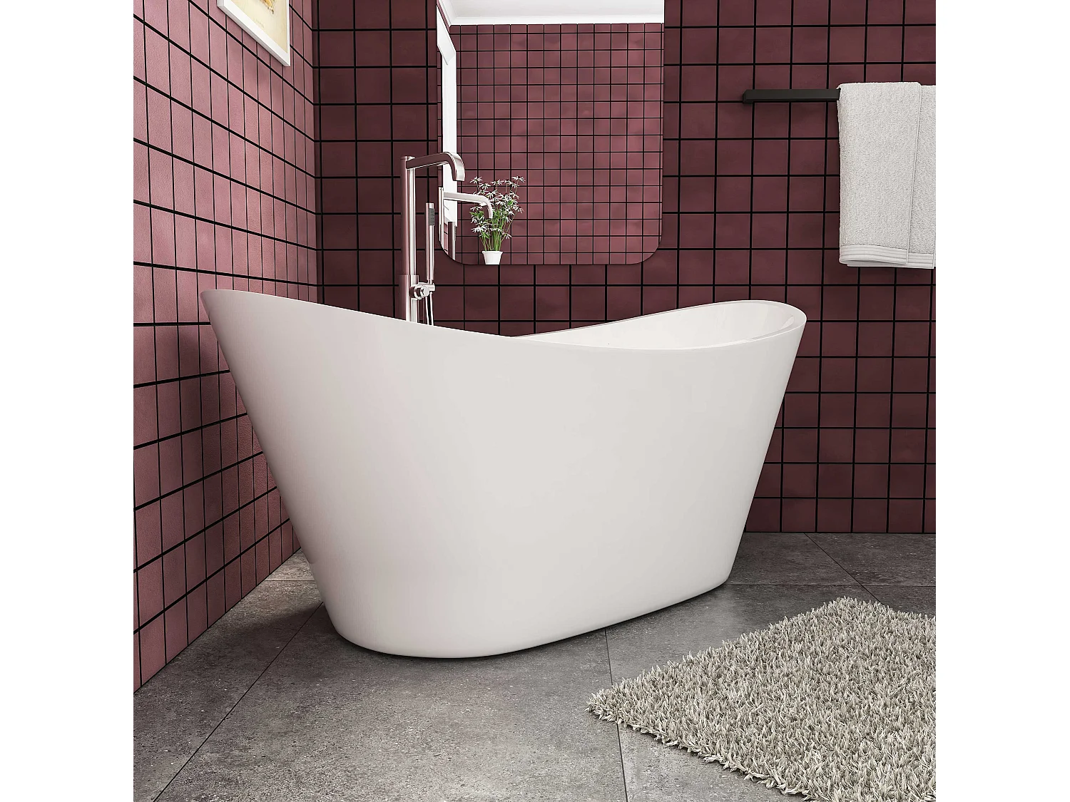 Baignoire îlot ovale - 206L - L.150 x l.72 x H.65cm blanc en Acrylique - avec Bonde et trop plein - Préassemblée, facile à installer
