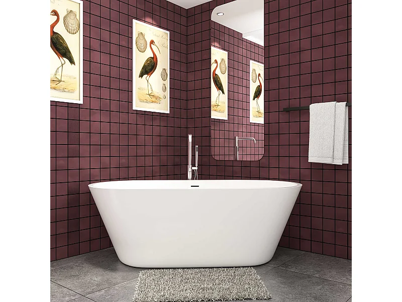 Baignoire îlot ovale - 310L - L.170 x l.80 x H.58cm blanc en Acrylique - avec Bonde et trop plein - Préassemblée, facile à installer