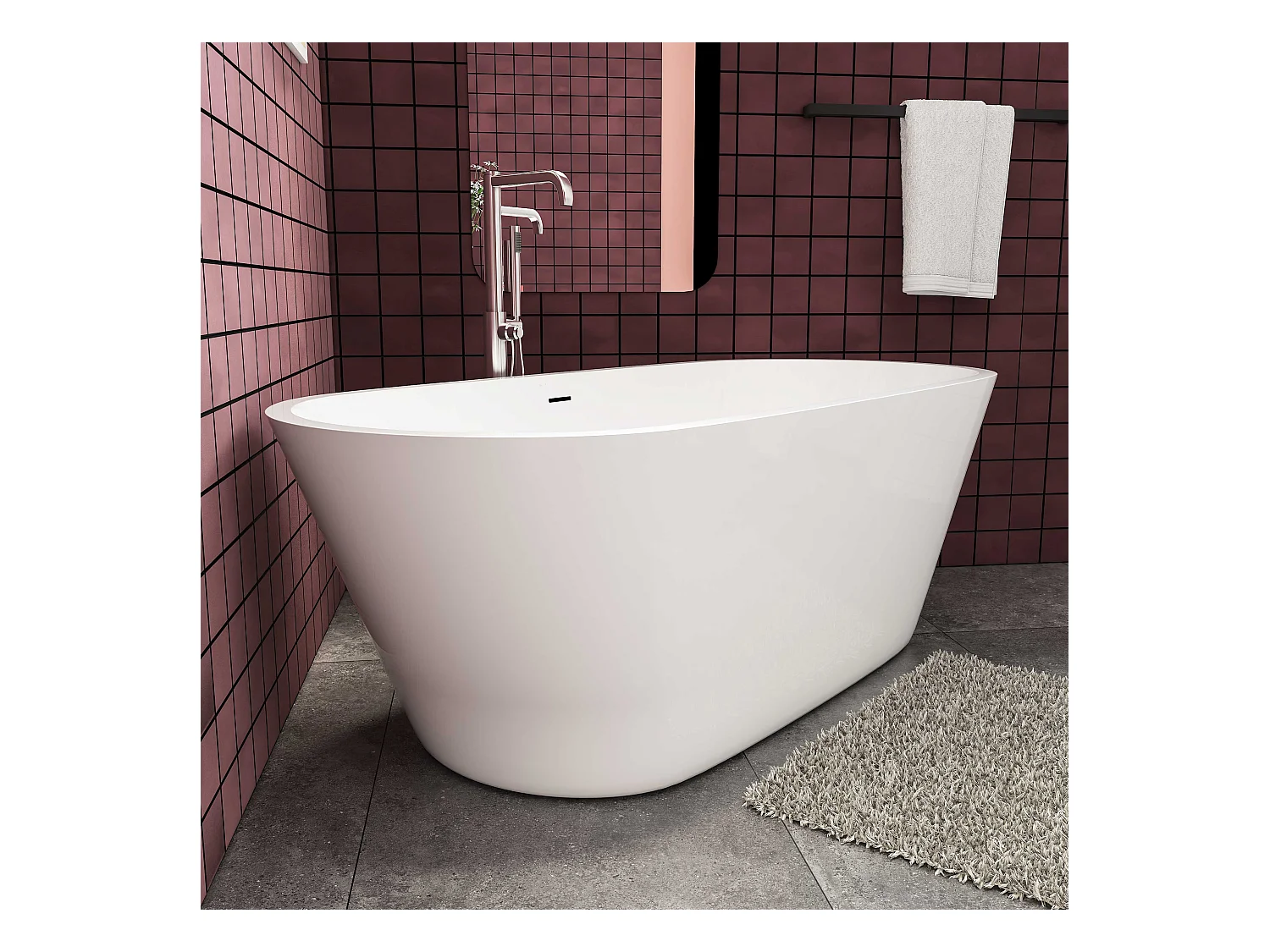 Baignoire îlot ovale - 310L - L.170 x l.80 x H.58cm blanc en Acrylique - avec Bonde et trop plein - Préassemblée, facile à installer