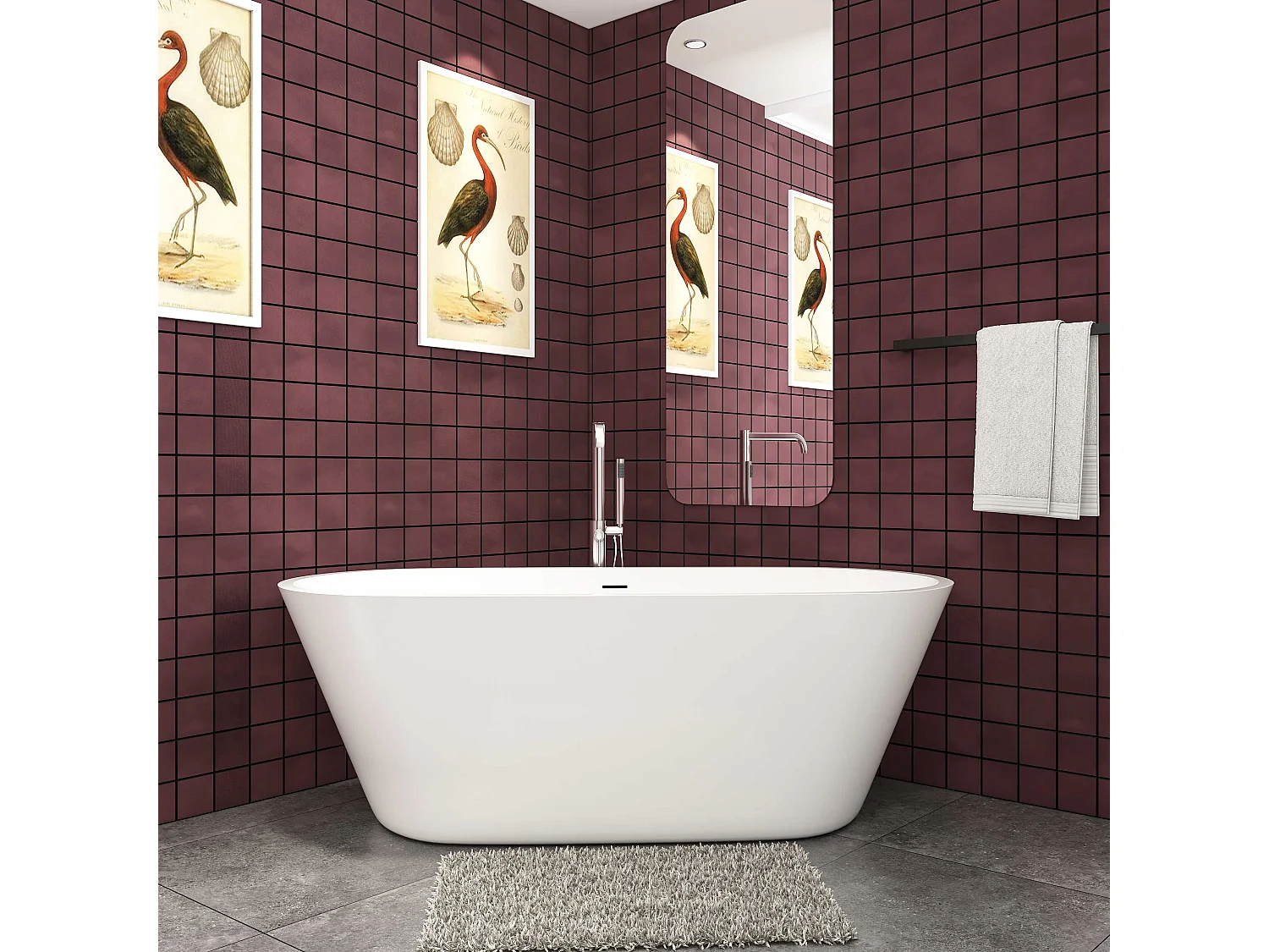 Baignoire îlot ovale - 310L - L.170 x l.80 x H.58cm blanc en Acrylique - avec Bonde et trop plein - Préassemblée, facile à installer