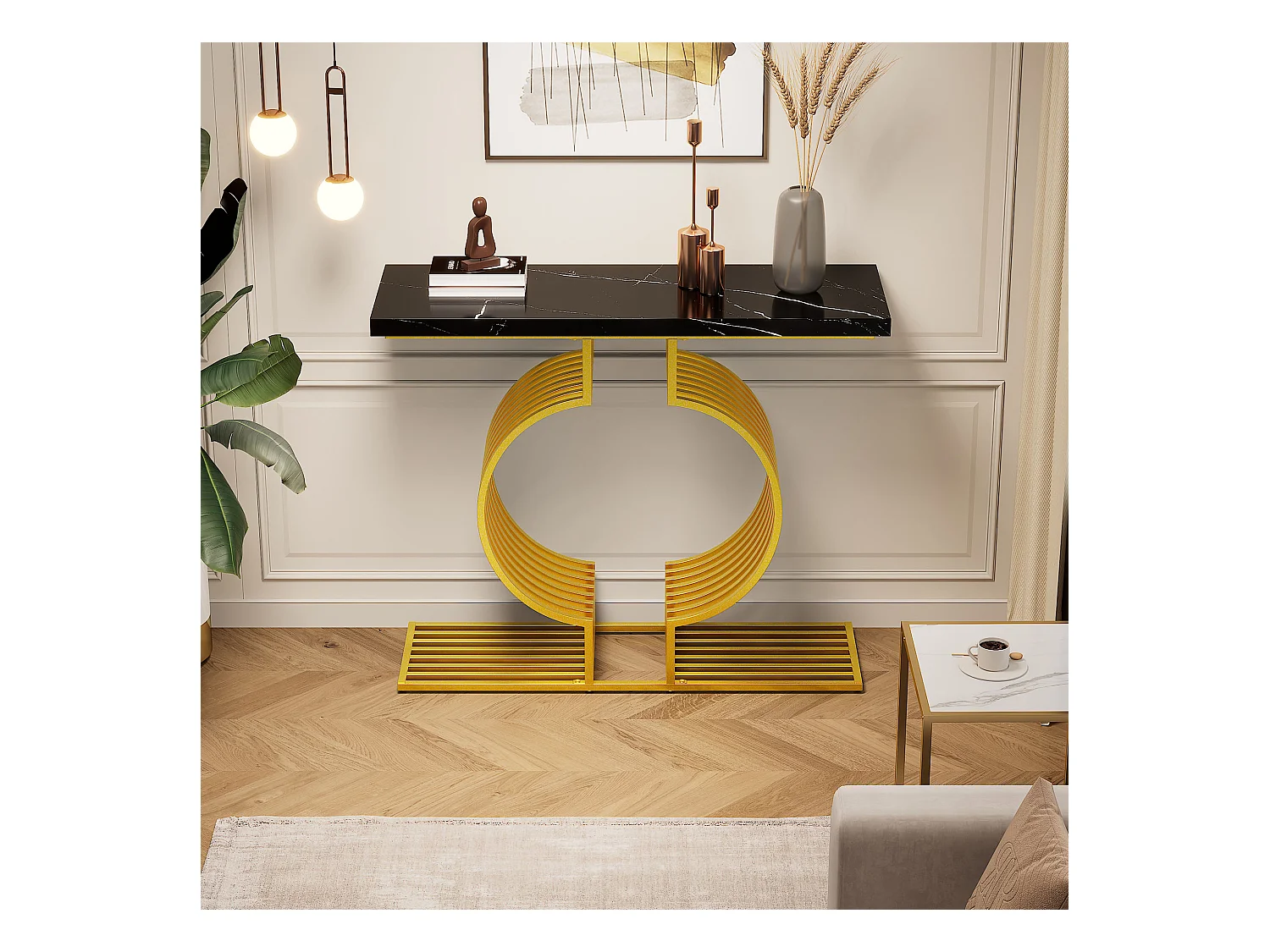 Table basse moderne simple - 100 x 30 x 80 cm - petite table d'appoint - MDF - noir + doré