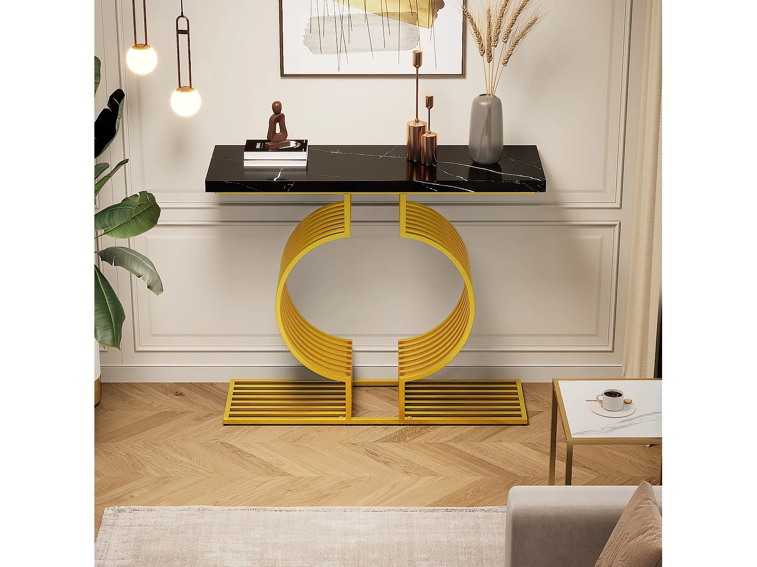 Table basse moderne simple - 100 x 30 x 80 cm - petite table d'appoint - MDF - noir + doré