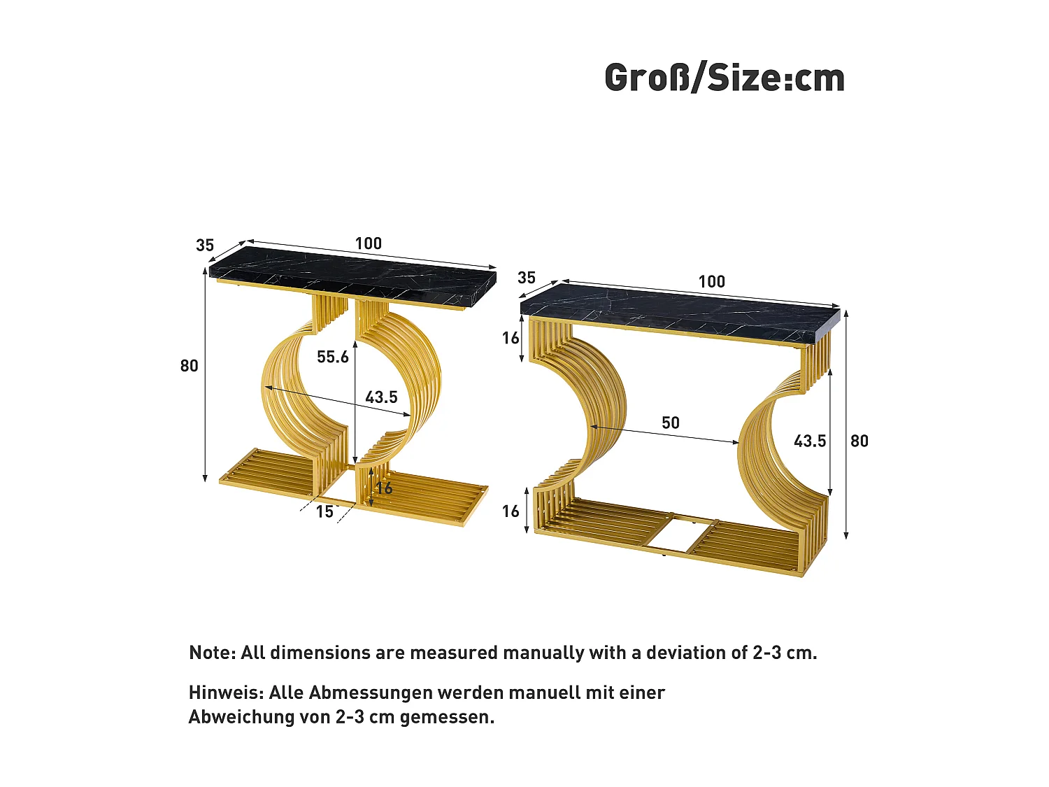 Table basse moderne simple - 100 x 30 x 80 cm - petite table d'appoint - MDF - noir + doré