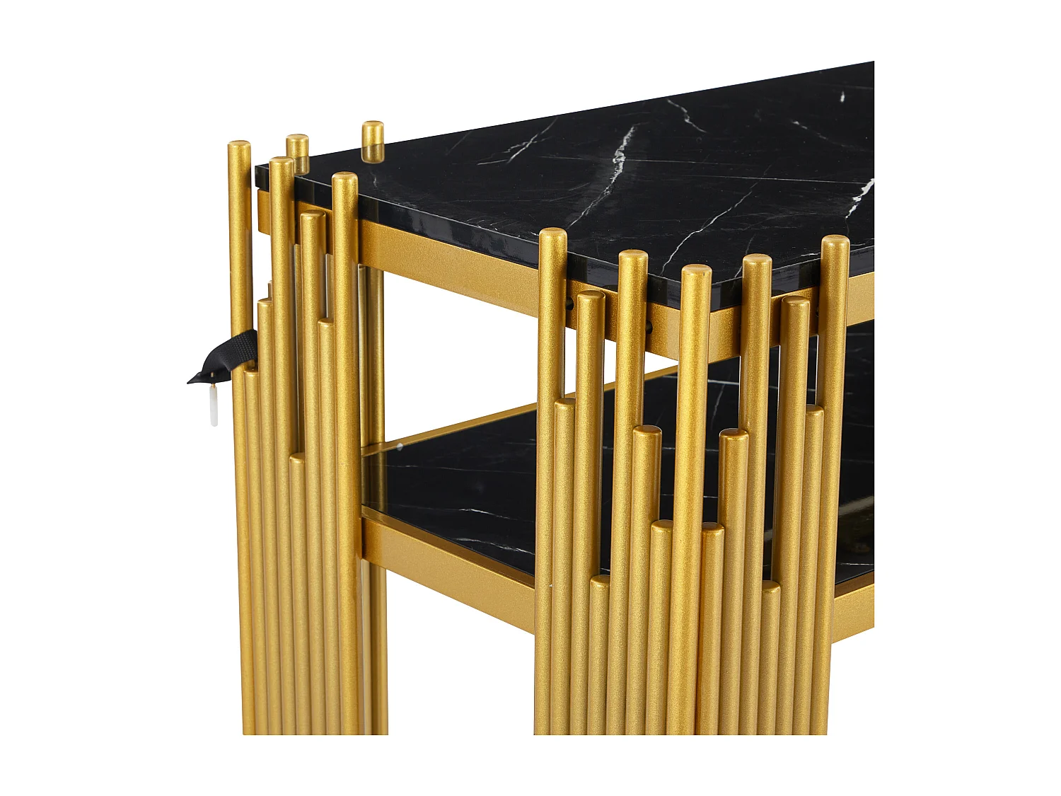 Table d'appoint - 124 x 44 x 80 cm - table de salon moderne du milieu du siècle - pieds dorés - MDF - noir+ doré