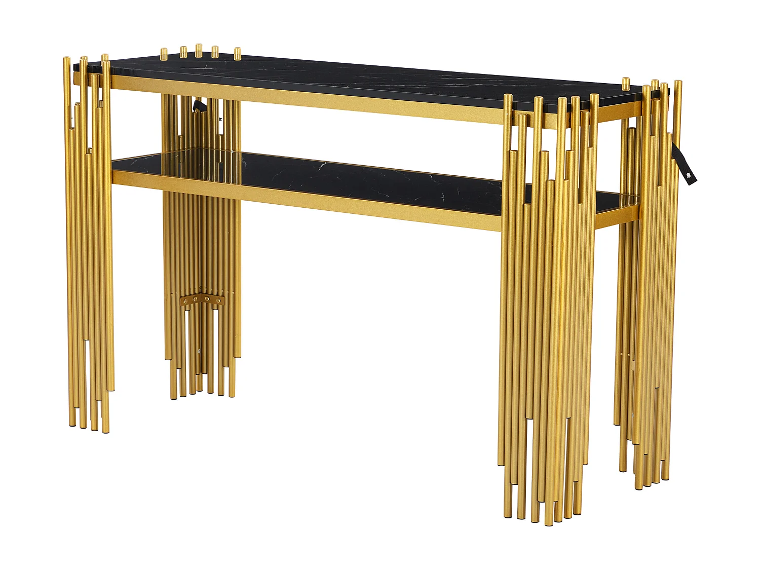Table d'appoint - 124 x 44 x 80 cm - table de salon moderne du milieu du siècle - pieds dorés - MDF - noir+ doré