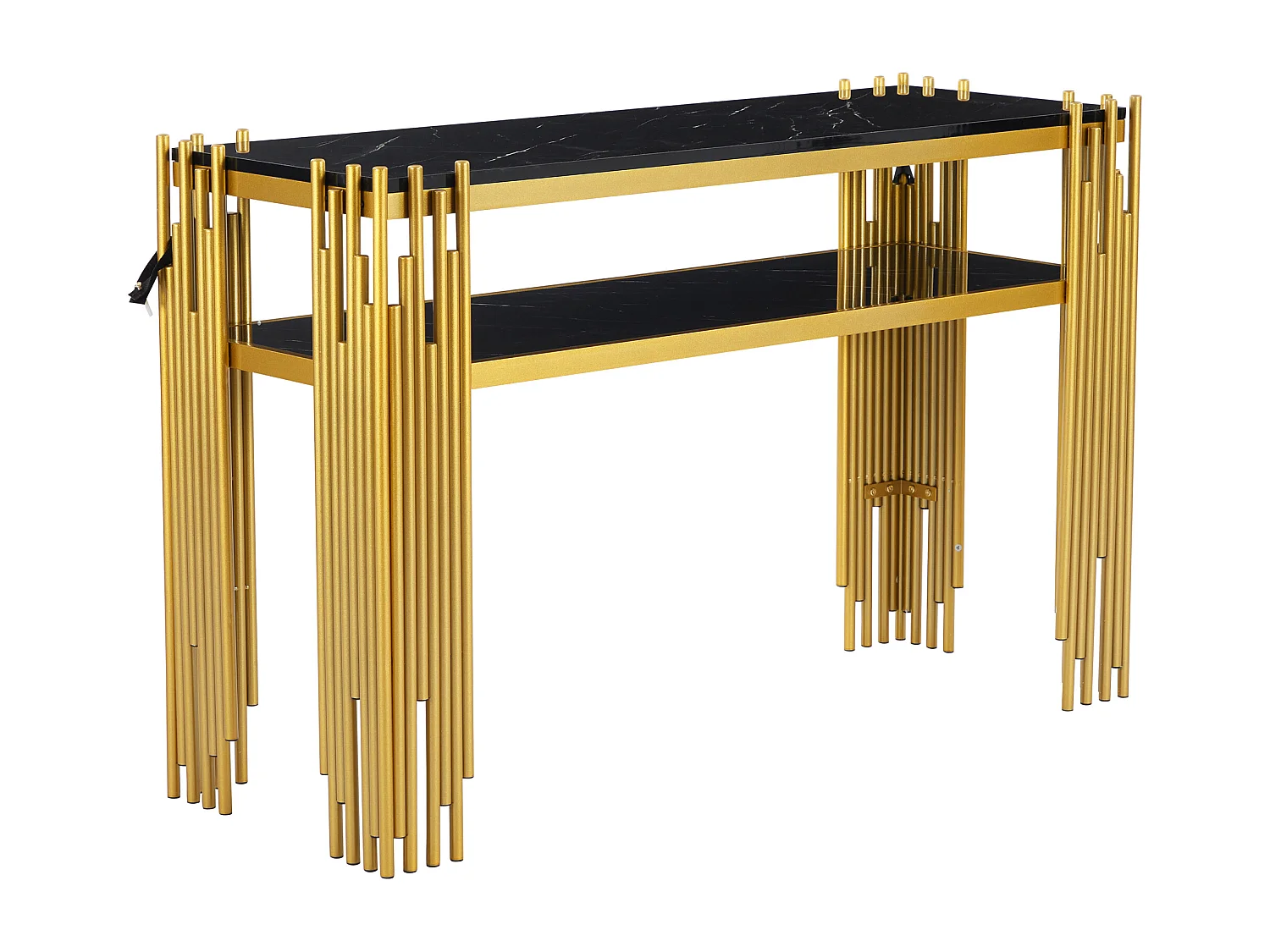 Table d'appoint - 124 x 44 x 80 cm - table de salon moderne du milieu du siècle - pieds dorés - MDF - noir+ doré