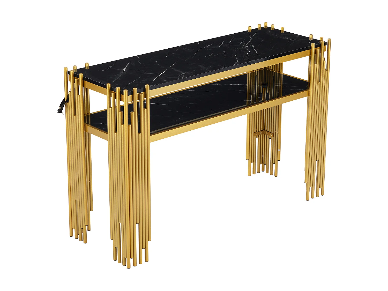 Table d'appoint - 124 x 44 x 80 cm - table de salon moderne du milieu du siècle - pieds dorés - MDF - noir+ doré