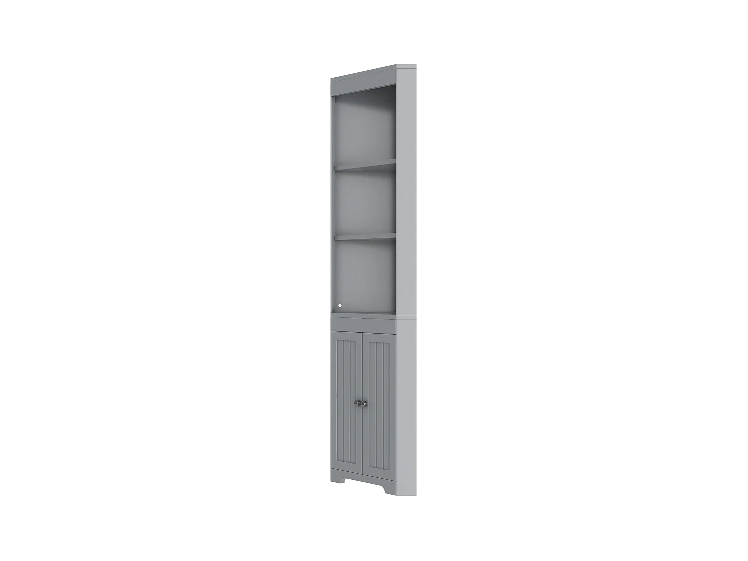 Mueble de baño triangular - 38 x 7,4 x 170 cm - con 3 compartimentos abiertos + 2 puertas - MDF - gris