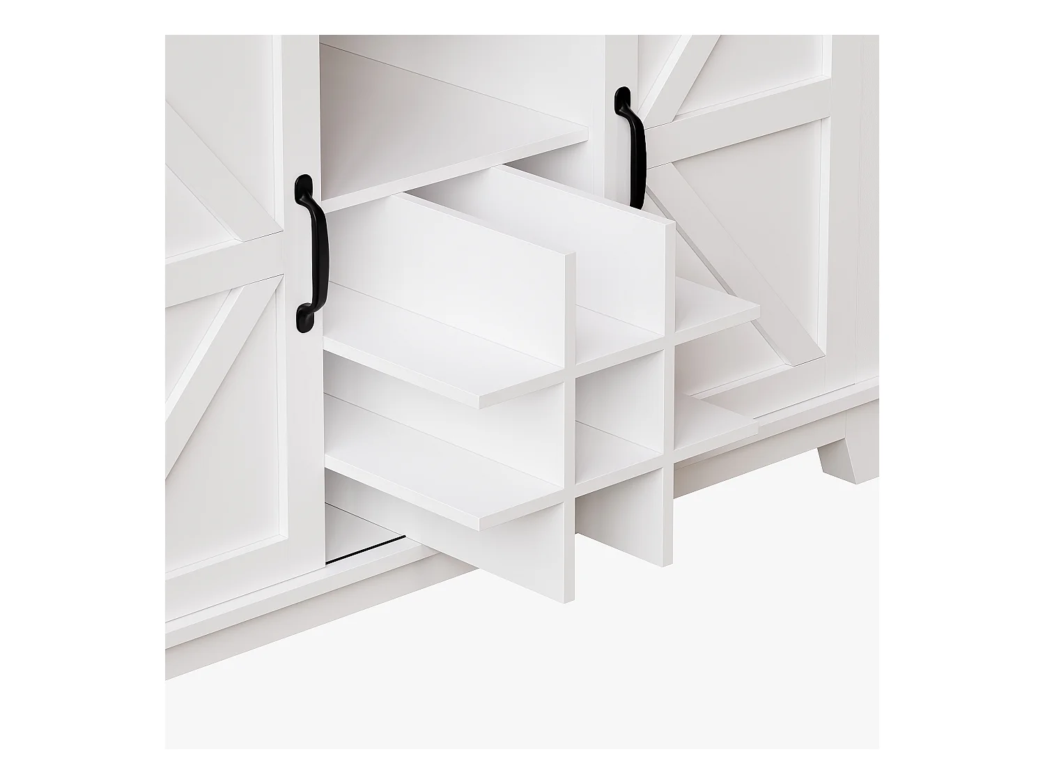 Buffet de cuisine haut - 105 x 40 x 180 cm - avec étagères réglables + Leds + 4 portes + 3 tiroirs - Métal + MDF - blanc