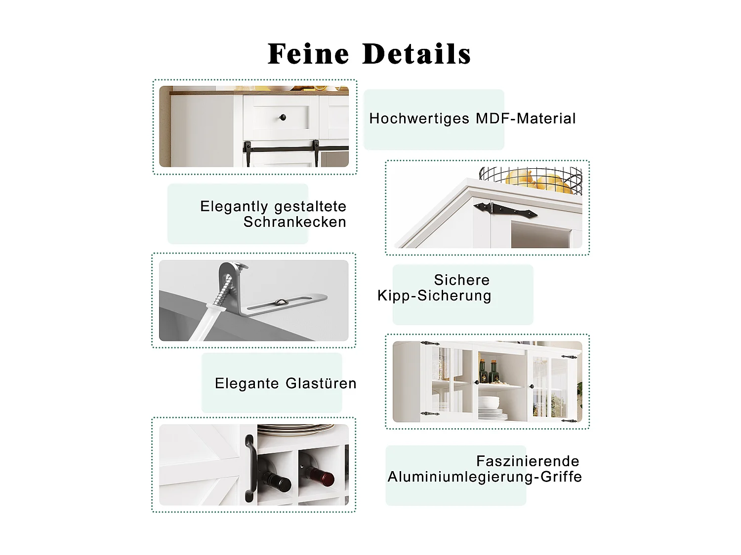 Hoge keukenkast - 105 x 40 x 180 cm - met verstelbare planken + LED's + 4 deuren + 3 laden - Metaal + MDF - wit