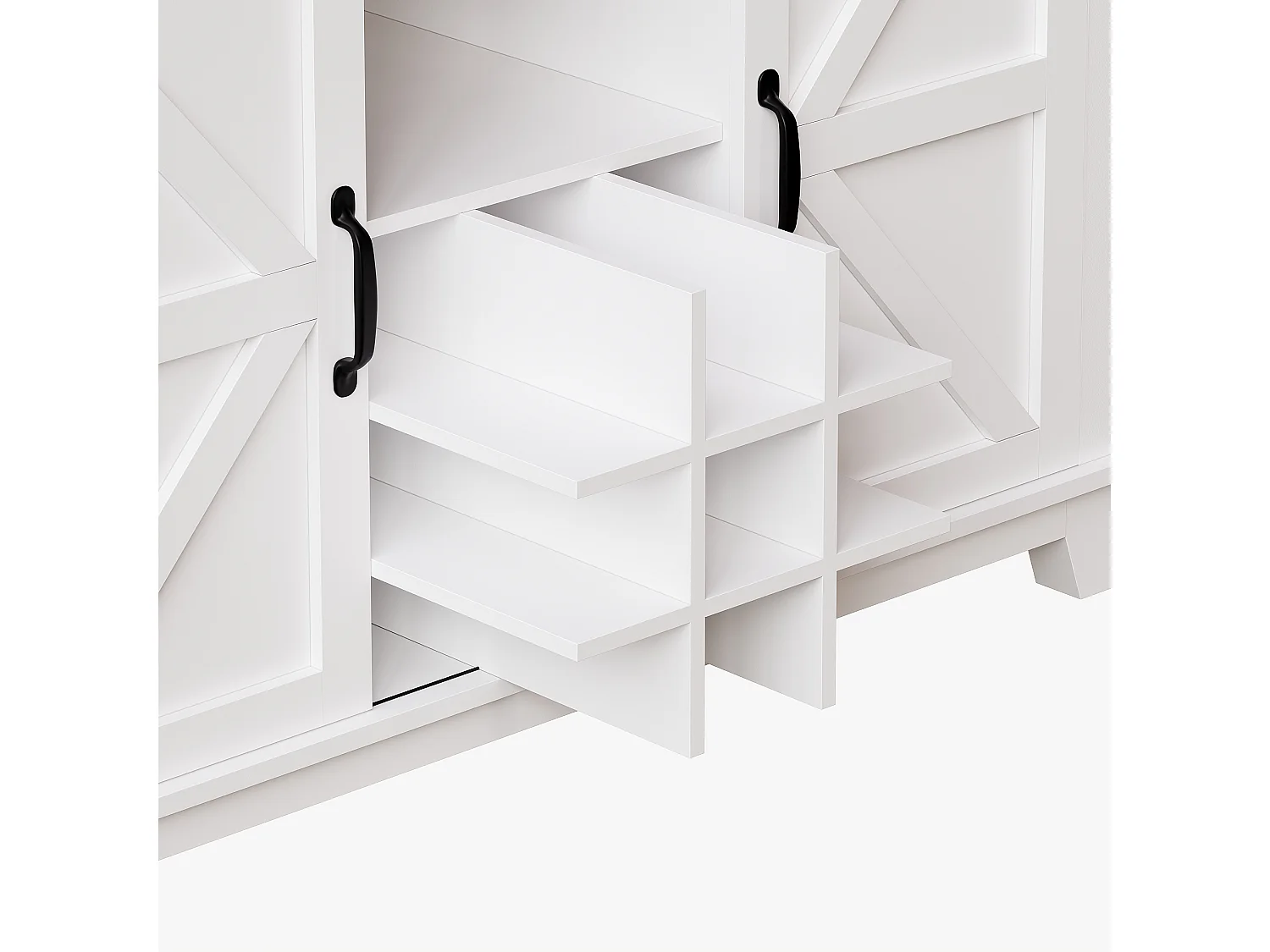 Buffet de cuisine haut - 105 x 40 x 180 cm - avec étagères réglables + Leds + 4 portes + 3 tiroirs - Métal + MDF - blanc