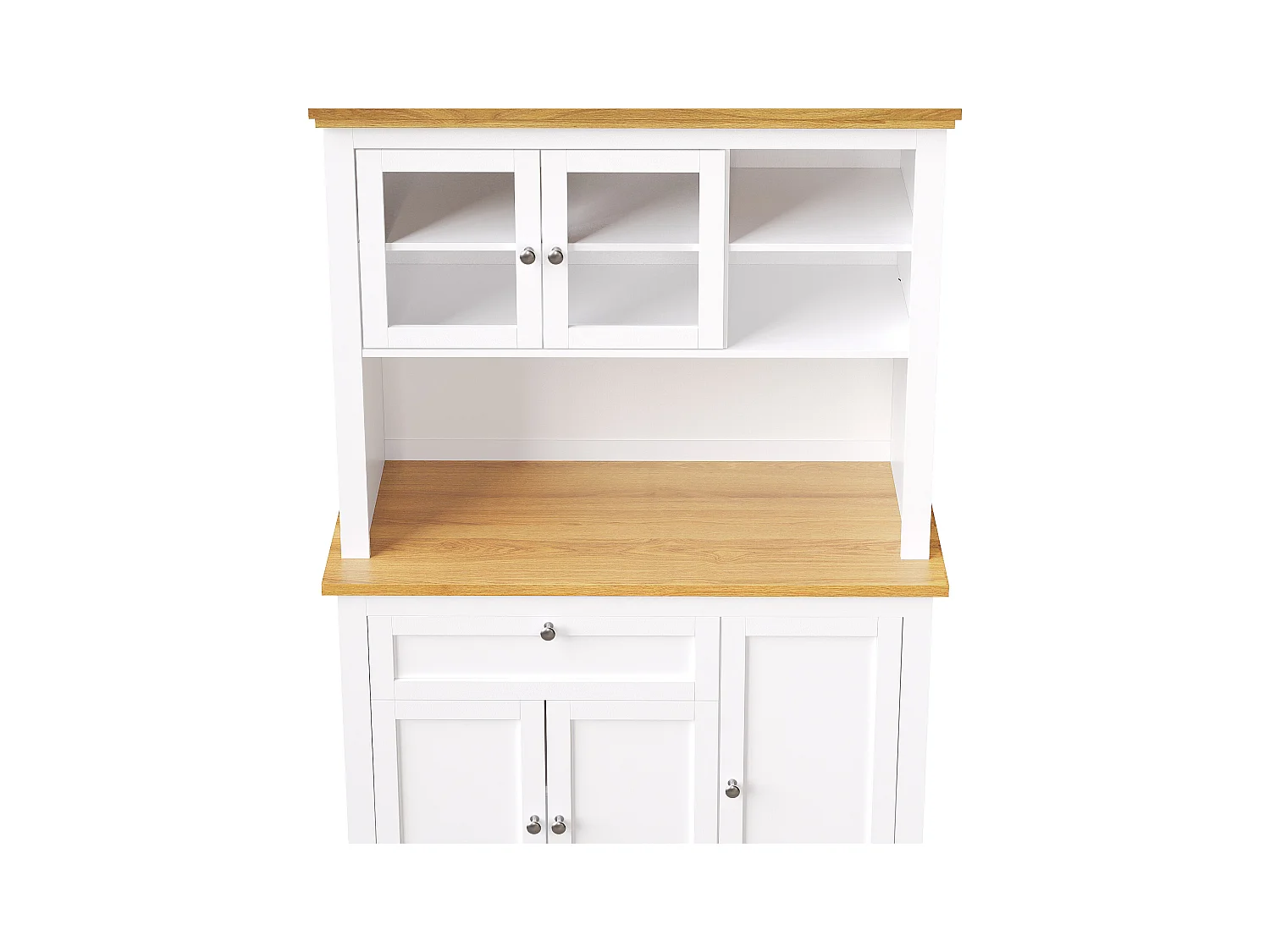 Buffet de cuisine haut - 104 x 40 x 180 cm - avec étagères réglables + Leds + 5 portes + 1 tiroir - Métal + MDF - blanc