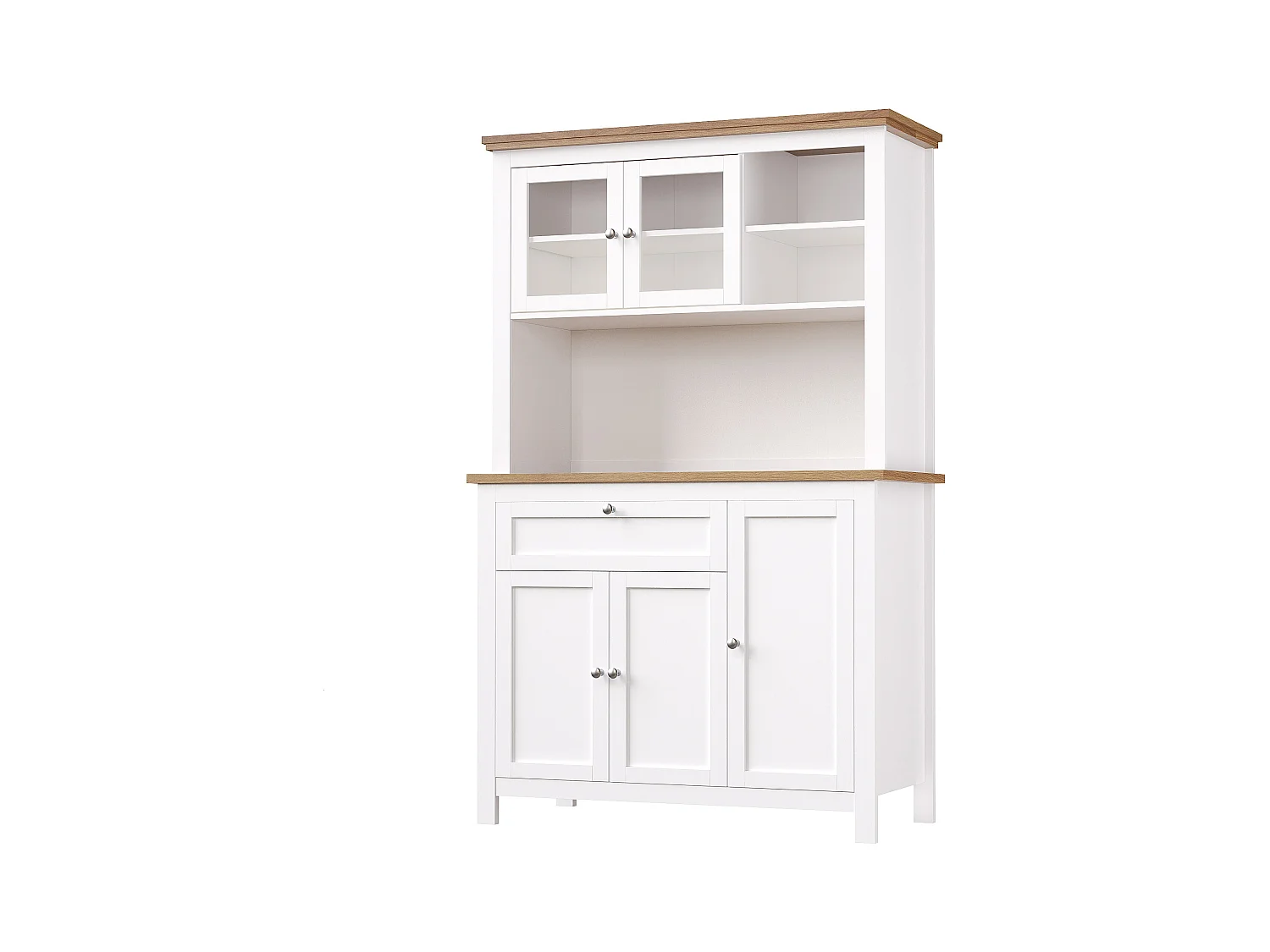 Buffet de cuisine haut - 104 x 40 x 180 cm - avec étagères réglables + Leds + 5 portes + 1 tiroir - Métal + MDF - blanc