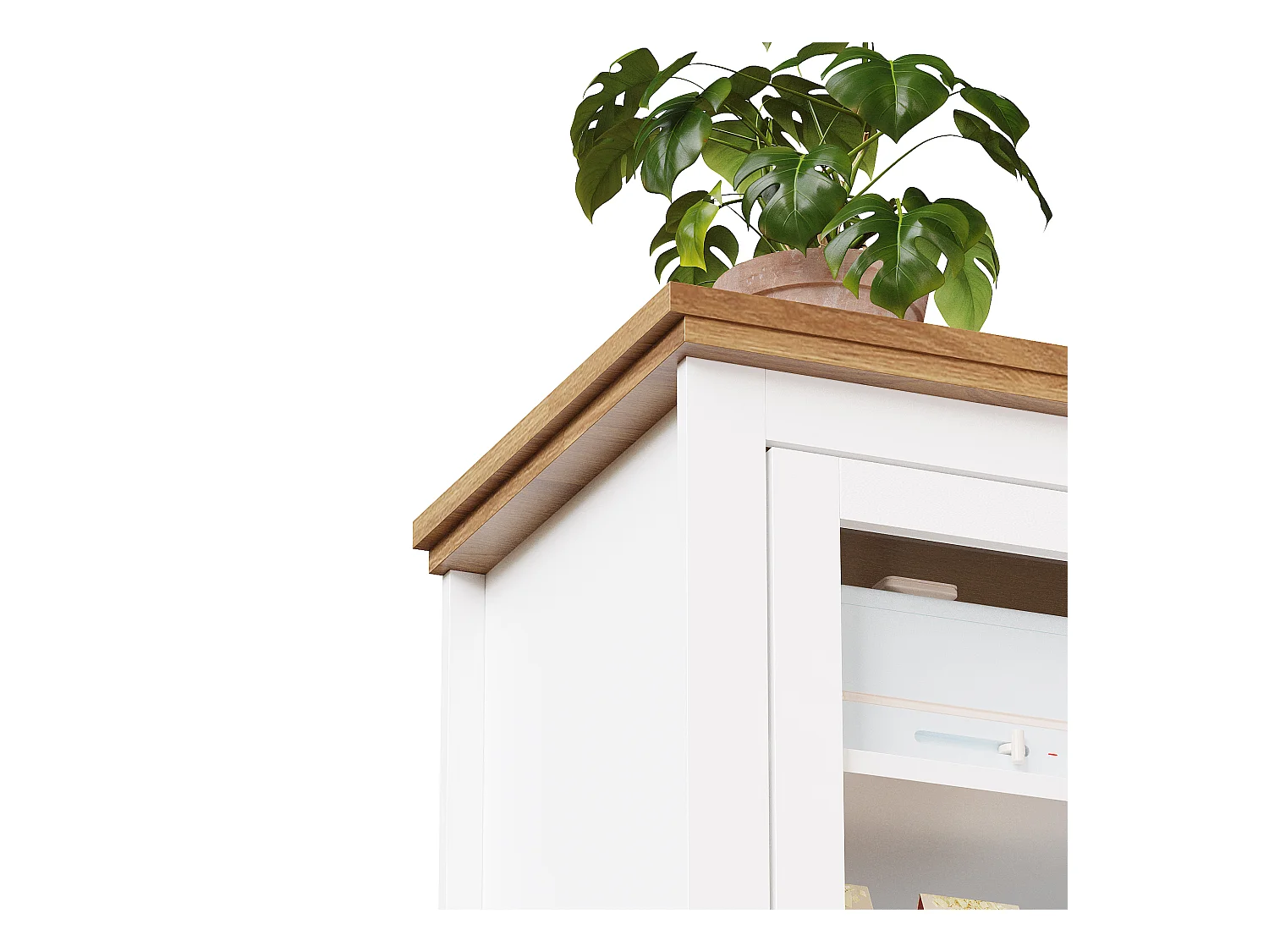 Buffet de cuisine haut - 104 x 40 x 180 cm - avec étagères réglables + Leds + 5 portes + 1 tiroir - Métal + MDF - blanc