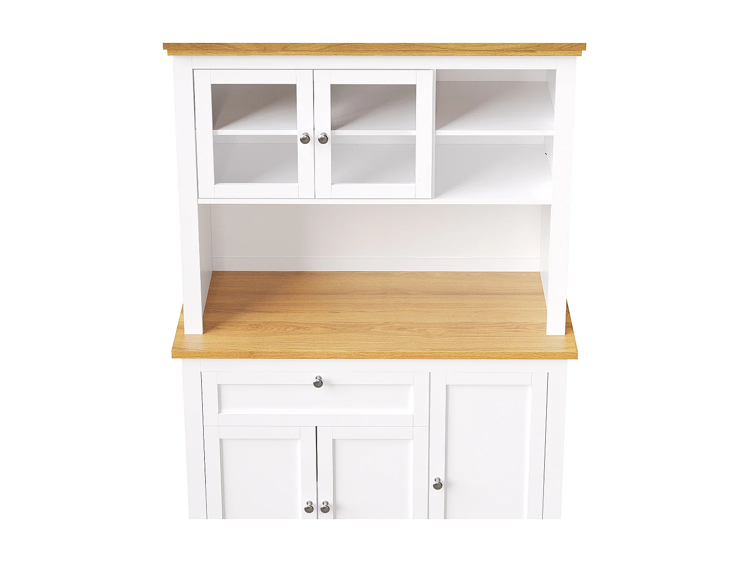 Buffet de cuisine haut - 104 x 40 x 180 cm - avec étagères réglables + Leds + 5 portes + 1 tiroir - Métal + MDF - blanc