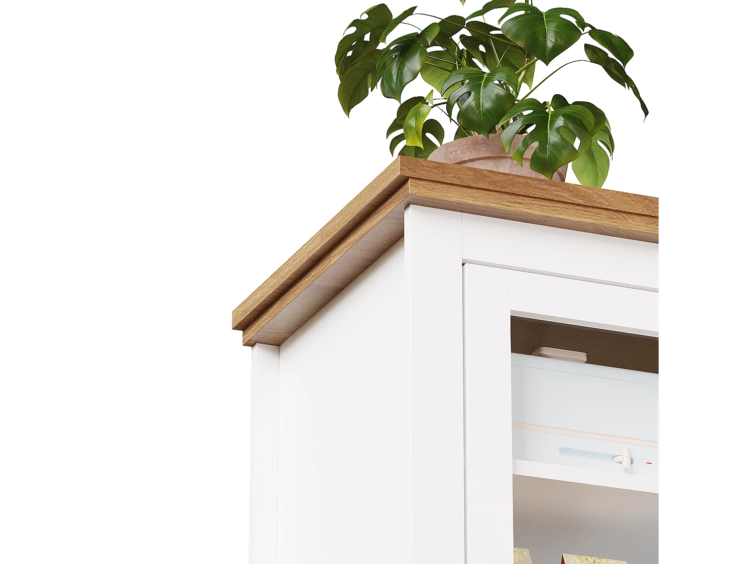 Buffet de cuisine haut - 104 x 40 x 180 cm - avec étagères réglables + Leds + 5 portes + 1 tiroir - Métal + MDF - blanc