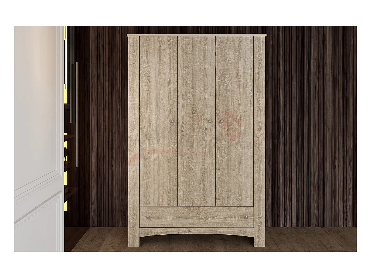 Armadio con tre ante battenti effetto legno stile classico 124x181 rovere scuro AI1016