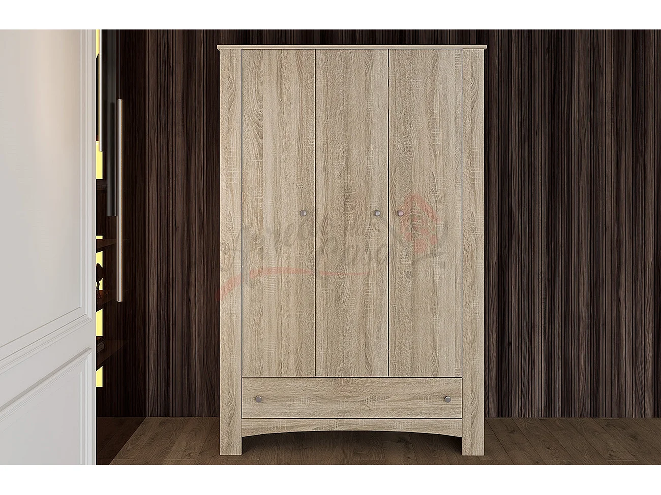 Armadio con tre ante battenti effetto legno stile classico 124x181 rovere scuro AI1016